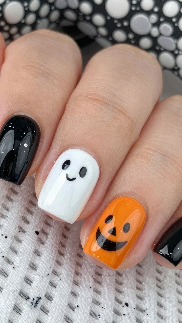 Choosing Playful Ghost and Pumpkin Amber Nail Art