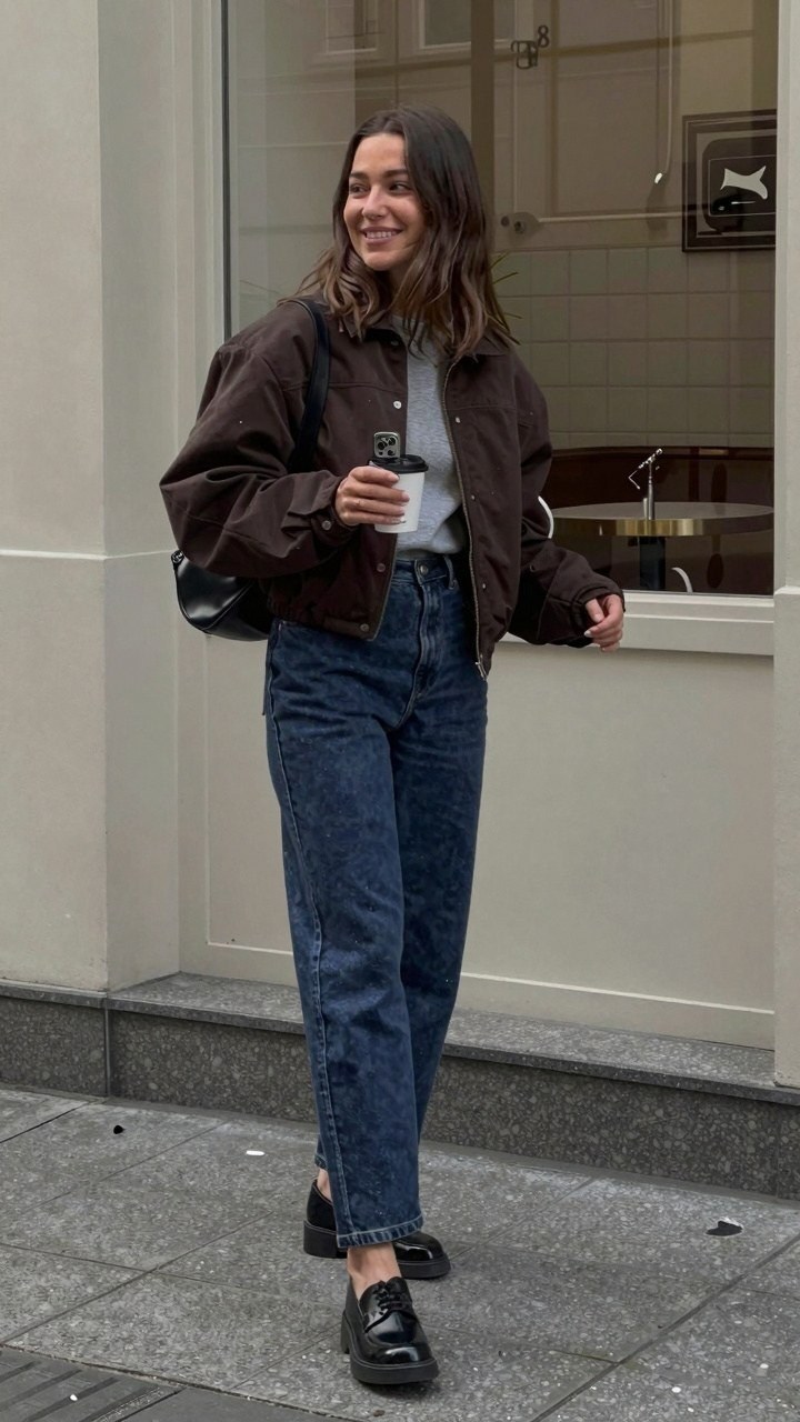 Styling a Cropped Outerwear Piece with High Waisted Trousers