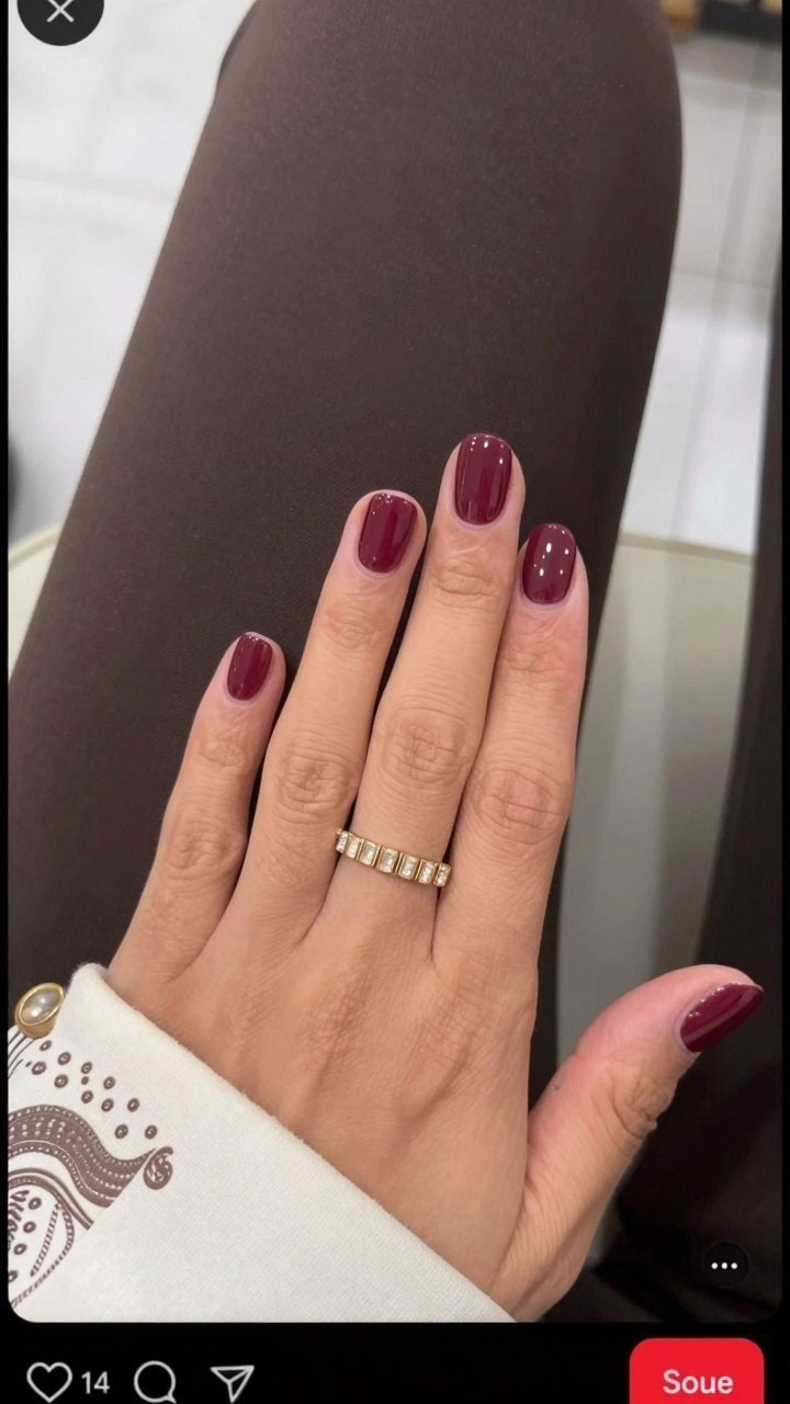 Selecting Short Square Deep Cherry Mocha Nails