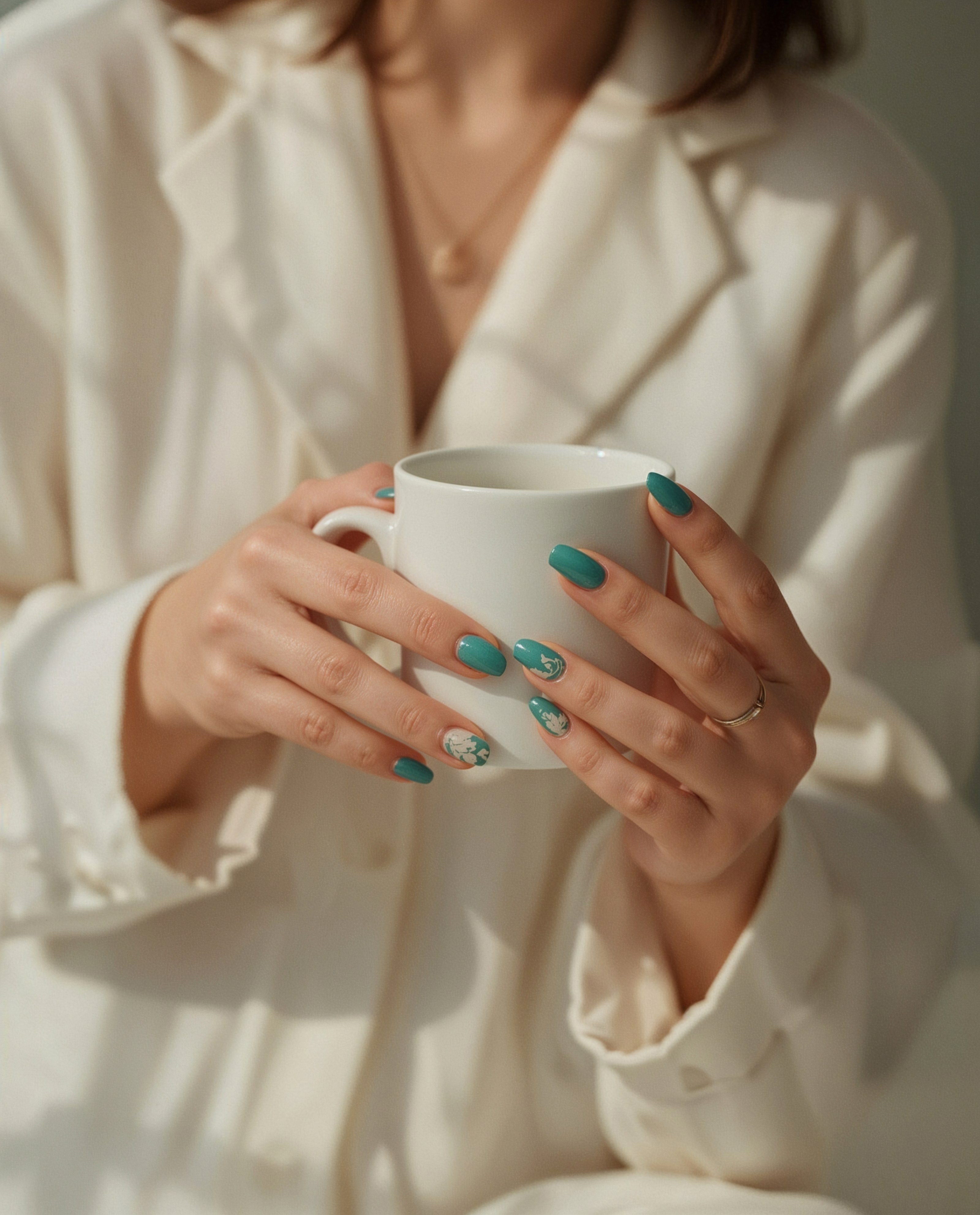 Effortless Chic: Teal Nails in Lifestyle Moments