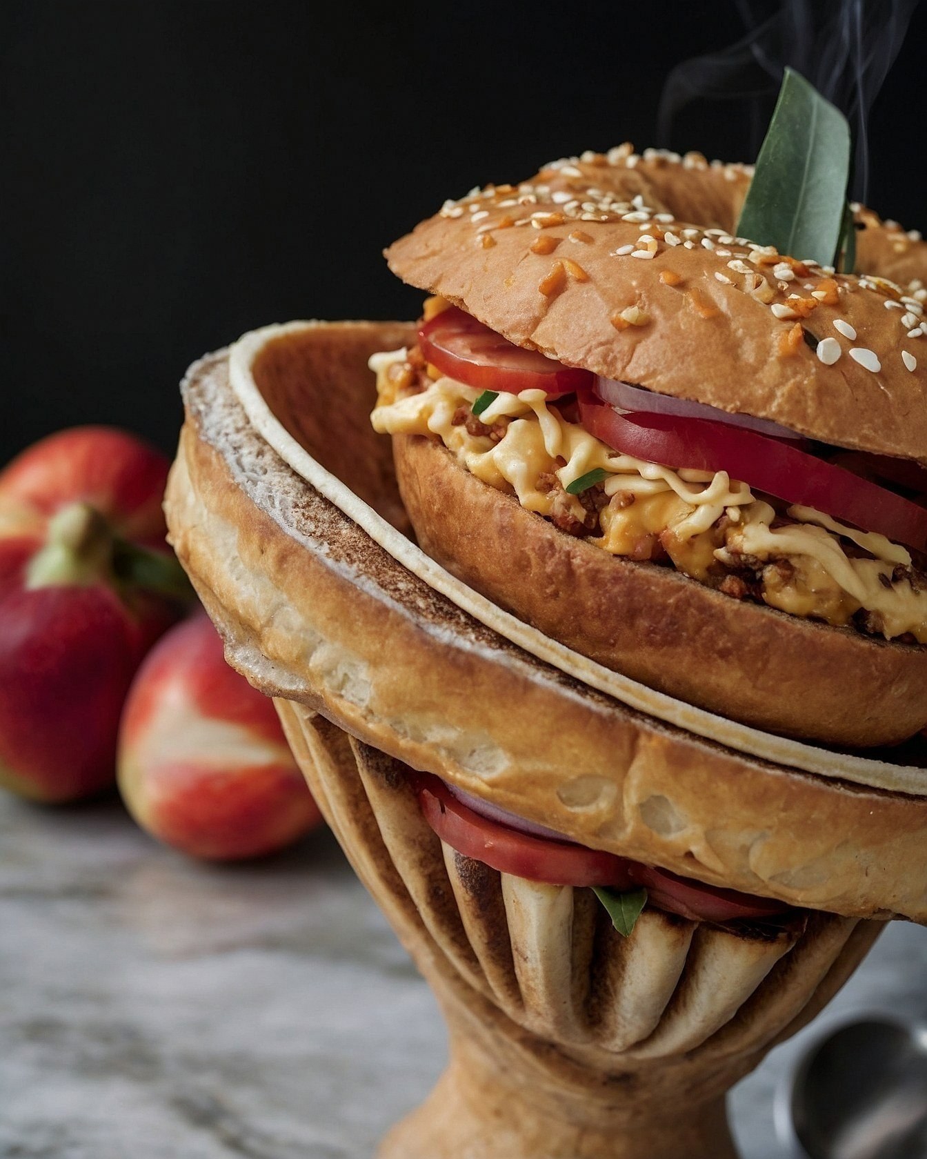 Warm, Toasted Bagel with Fresh Tomato and Creamy Filling