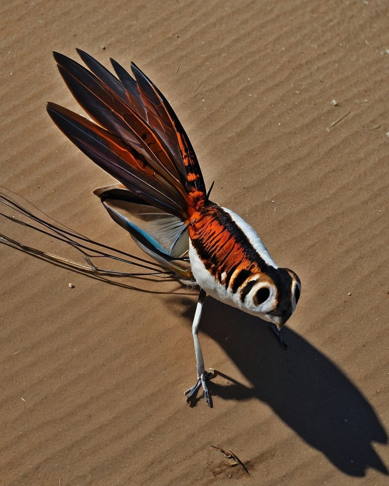 Bird on Sandy Shoreline with Fiery Plumage
