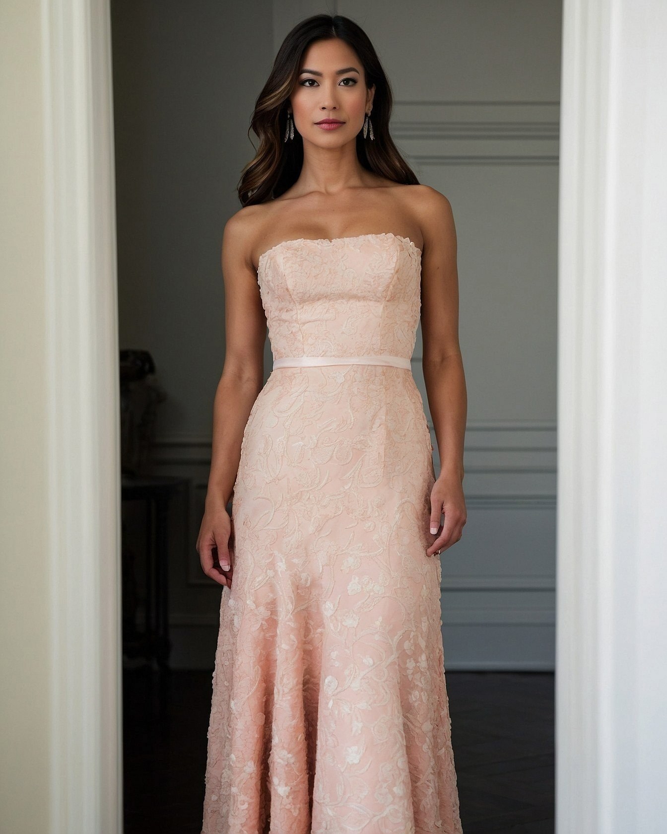 Blush lace and a delicate ribbon sash