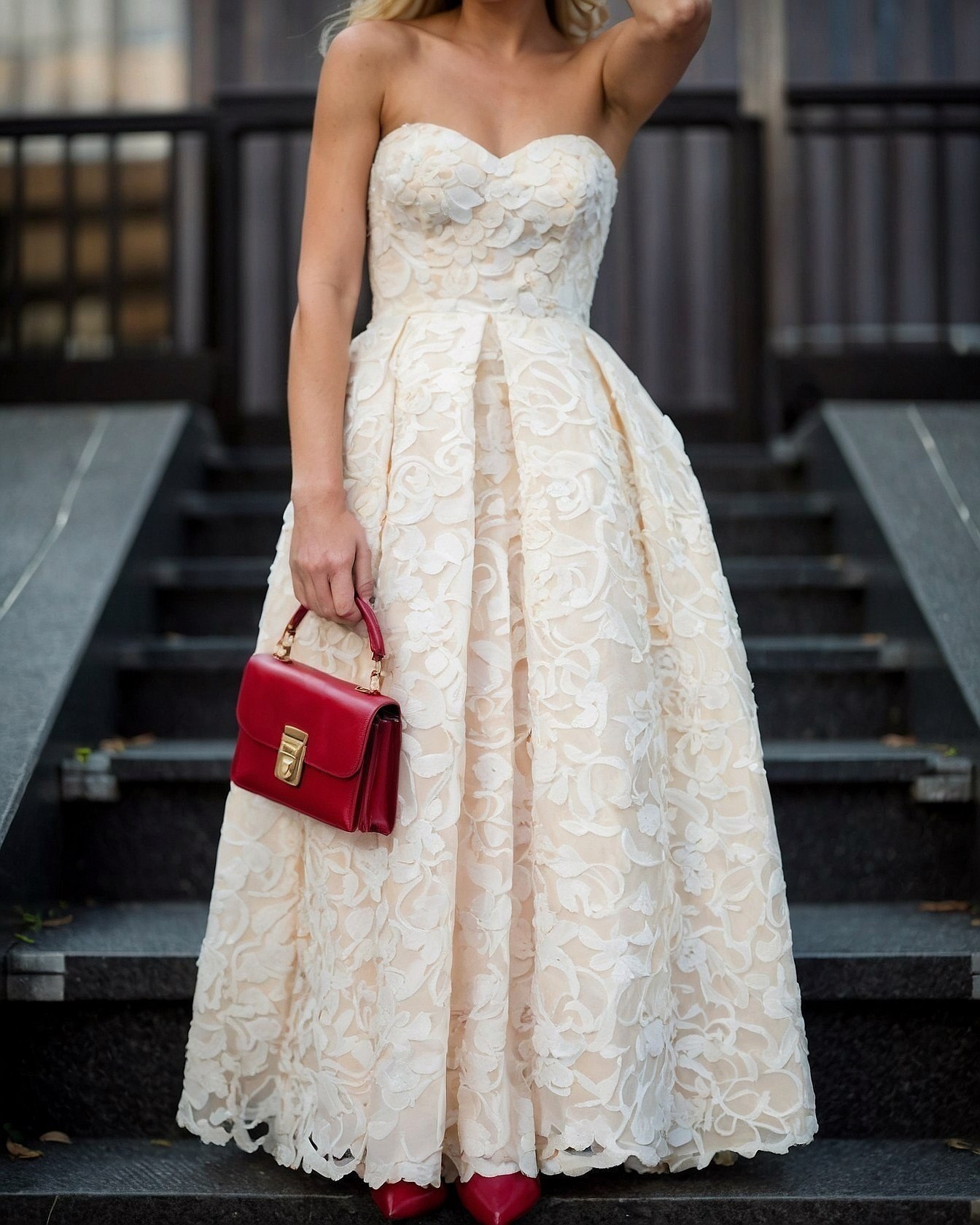 Ivory Lace and Cherry Red Accents