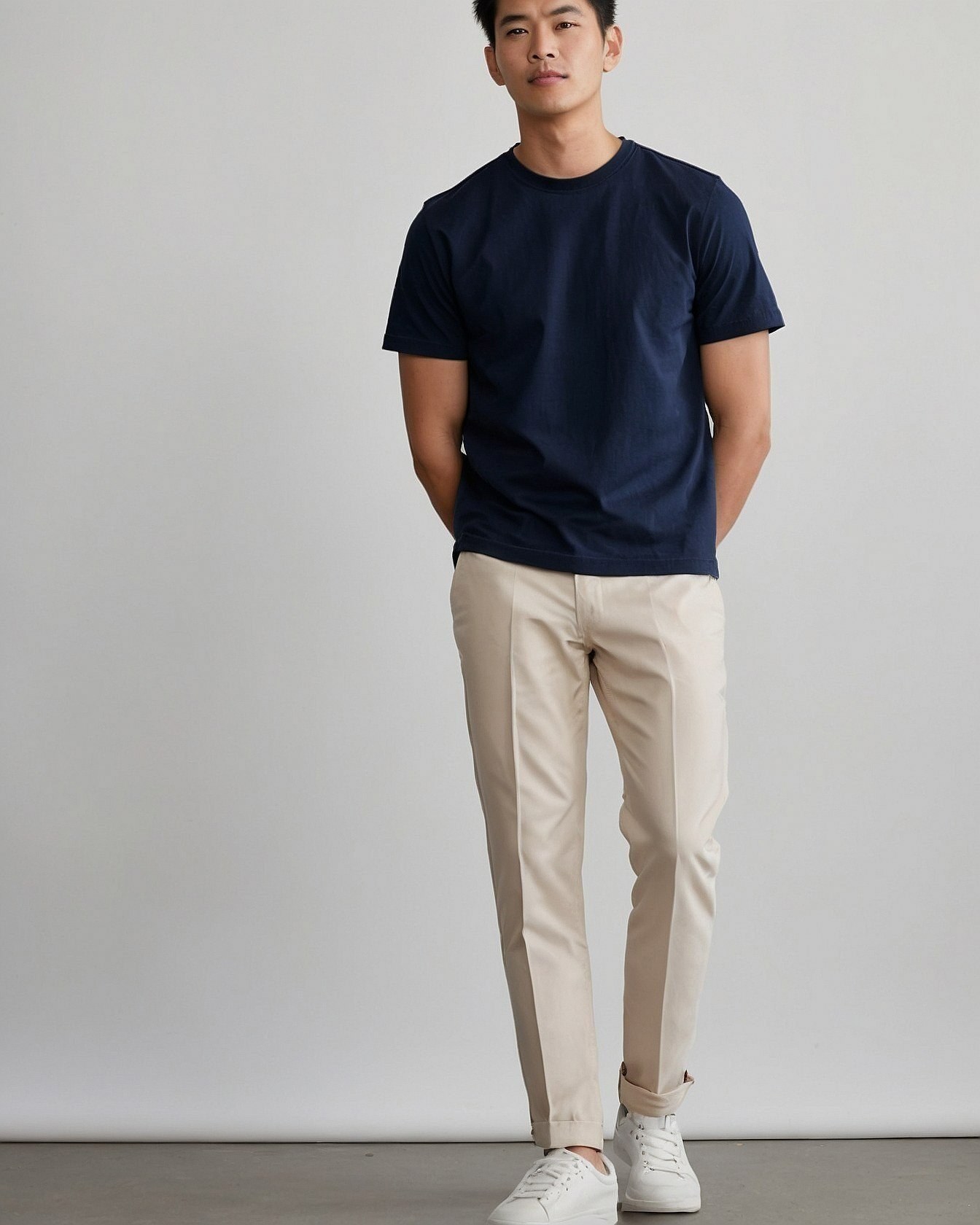 Navy Tee and Stone Trousers: A Colour Study