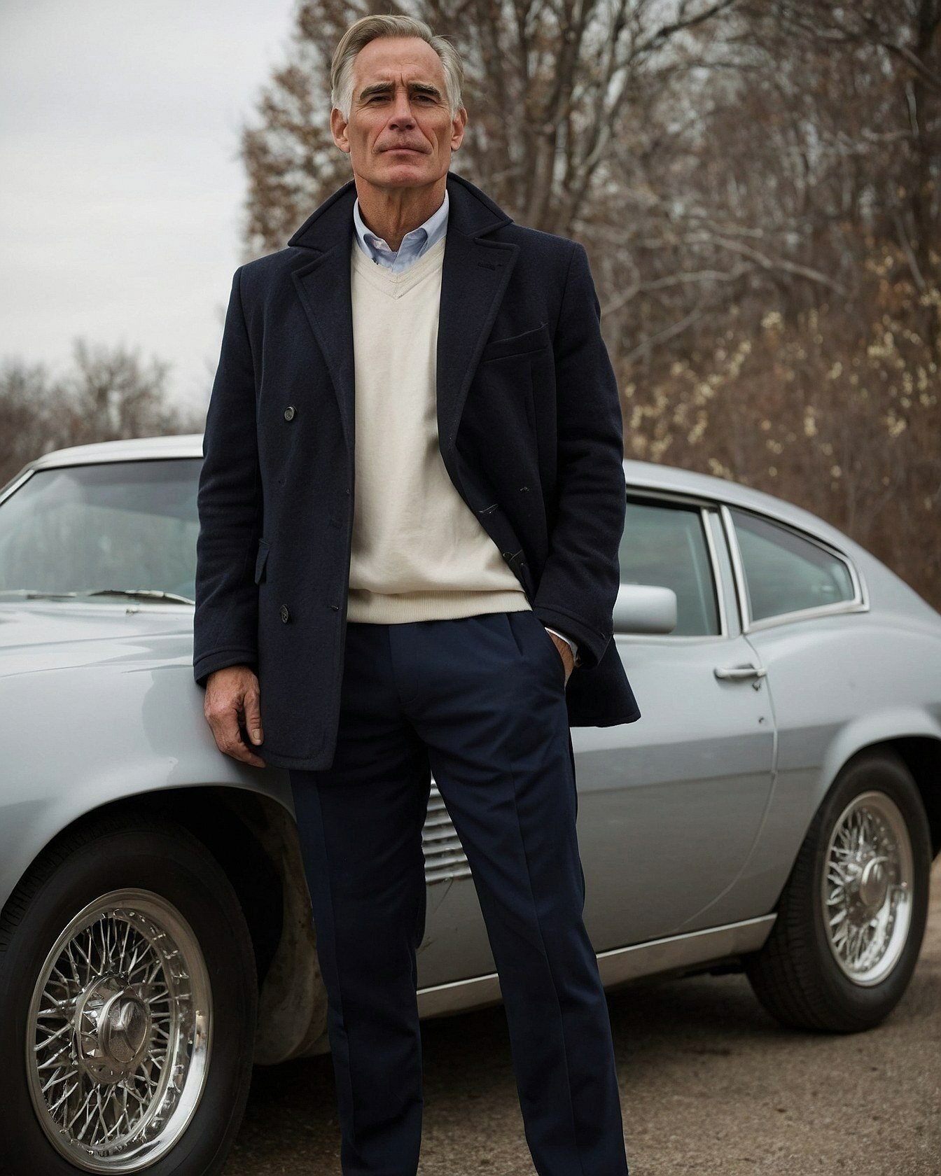Midnight Navy and Cream Palette by a Classic Car