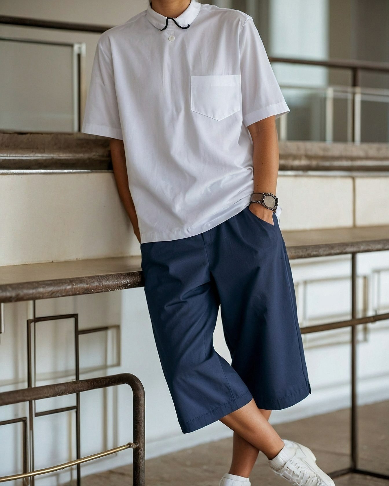 Crisp White Tee with Deep Navy Cargo Shorts