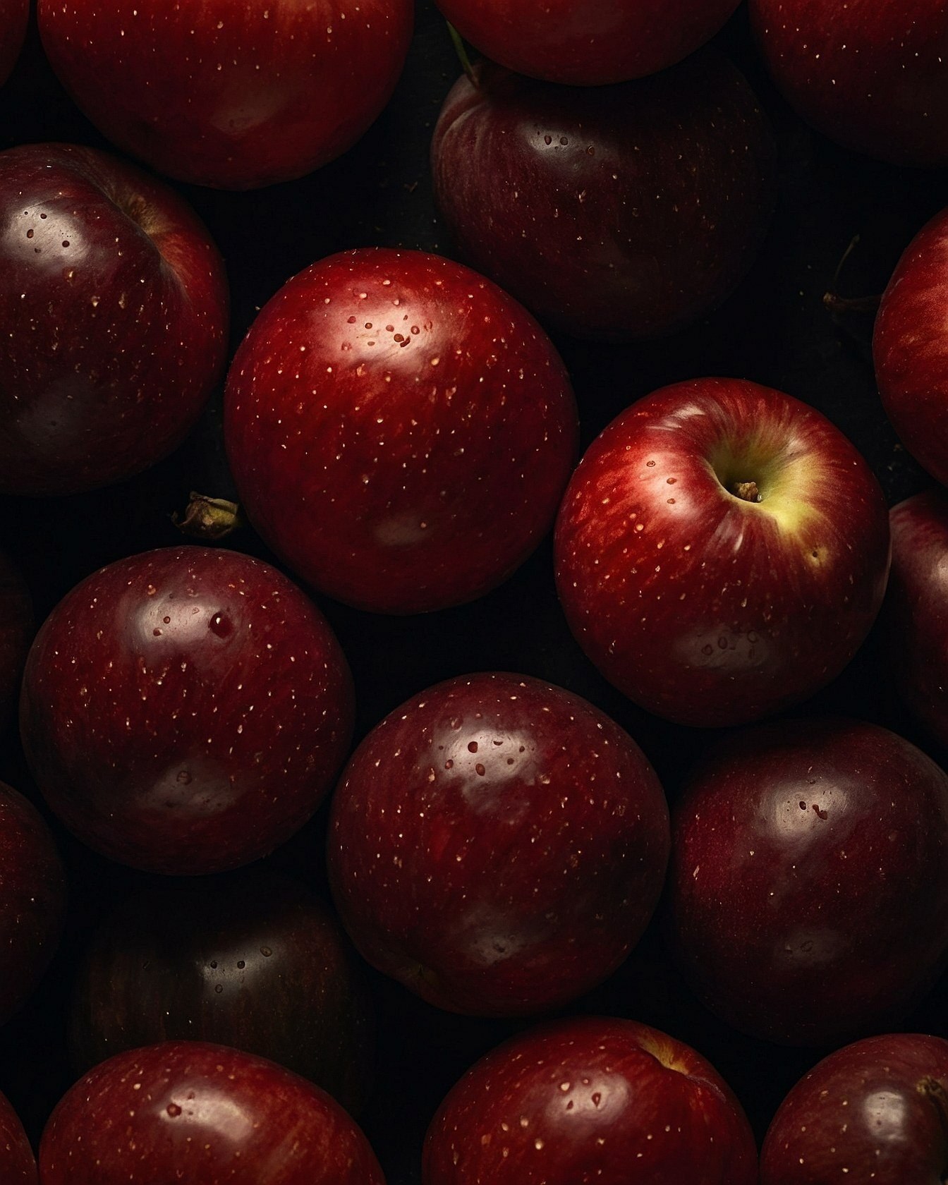 Close-up View of Red Apples with Water Droplets