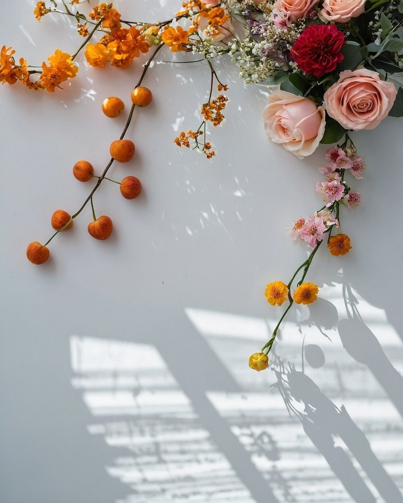A Still Life of Blossoms and Orbs in Warm Tones