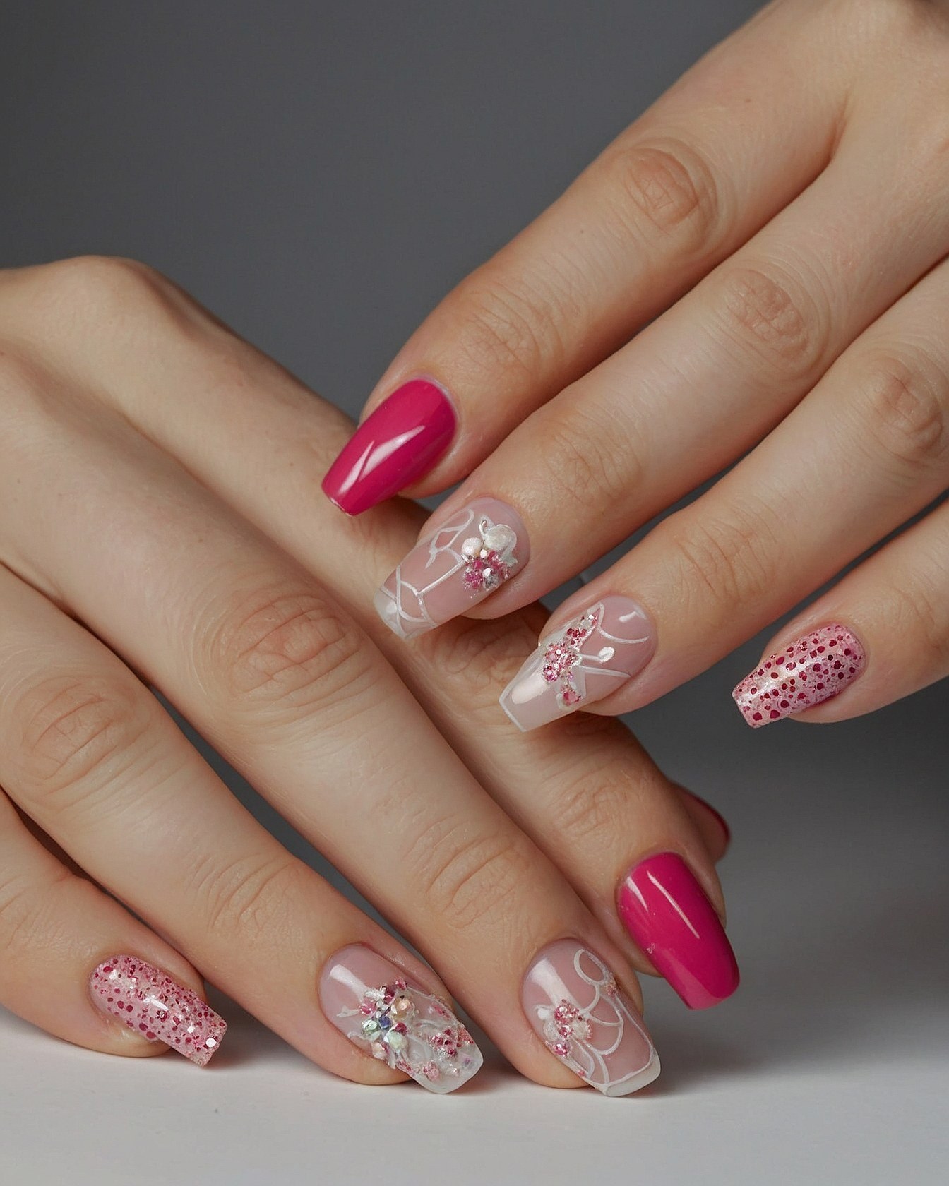 Soft rose quartz and dusty rose nail tones