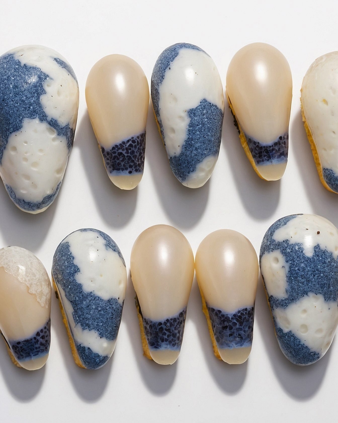 Soft Beige, Ocean Blue, and Pearlescent White Artistry