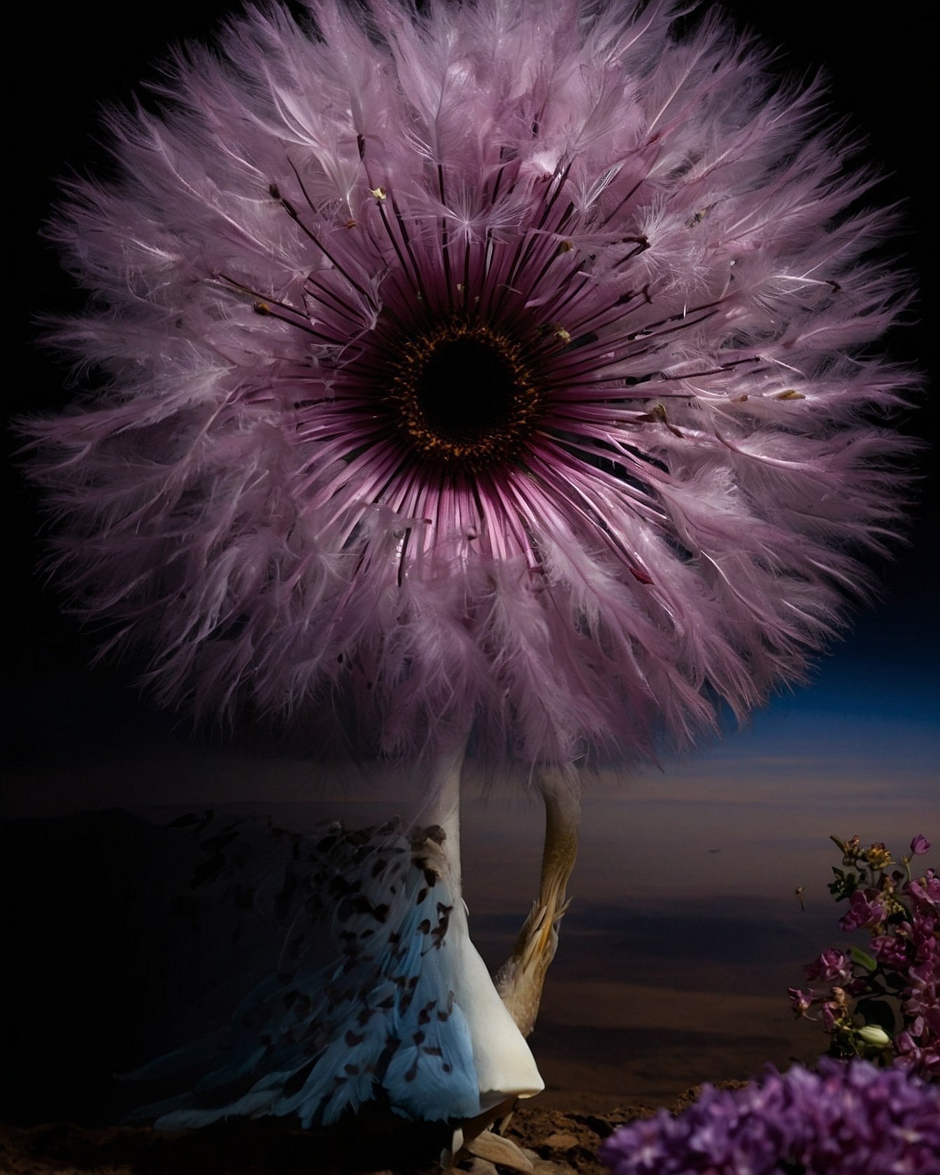 Lavender and Periwinkle Bloom Against Velvet Black