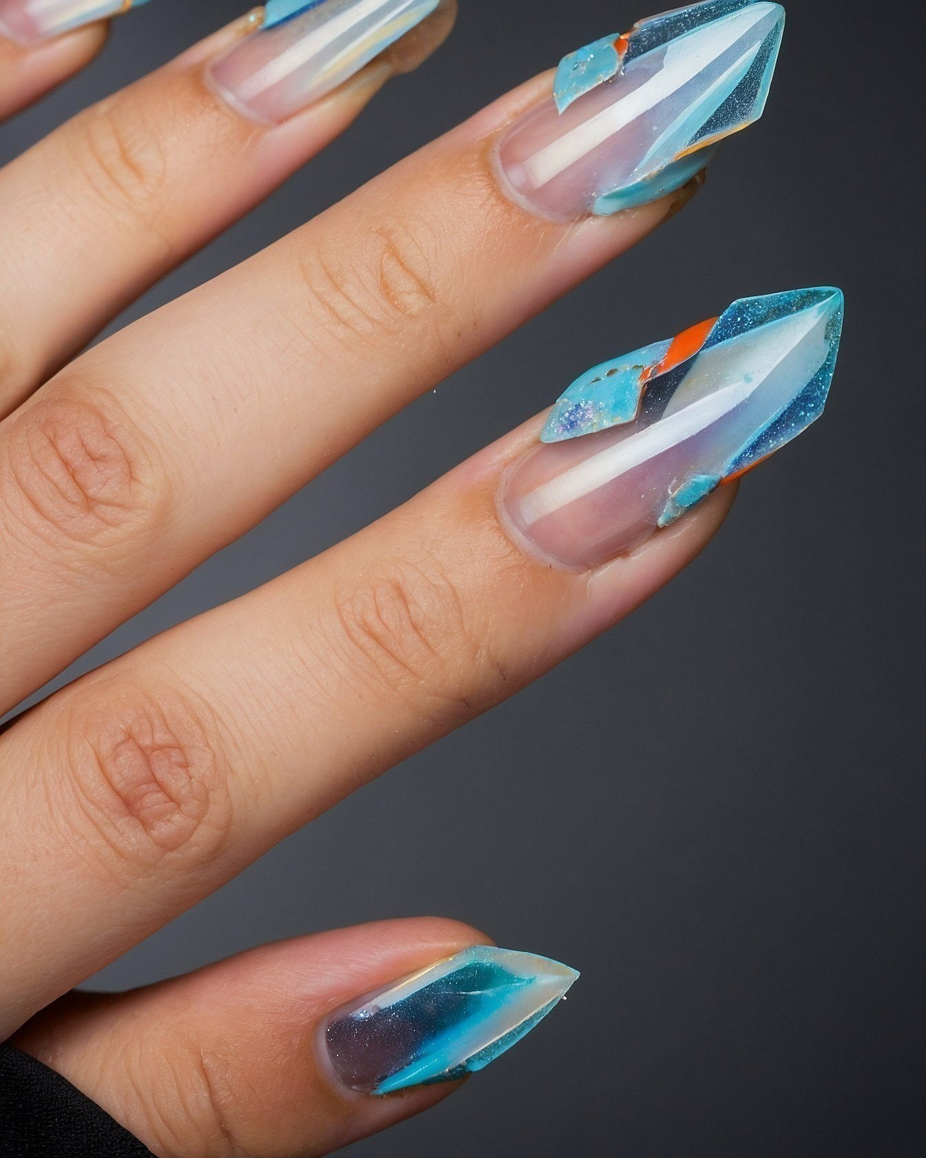 Crystal shards in icy blue and warm taupe