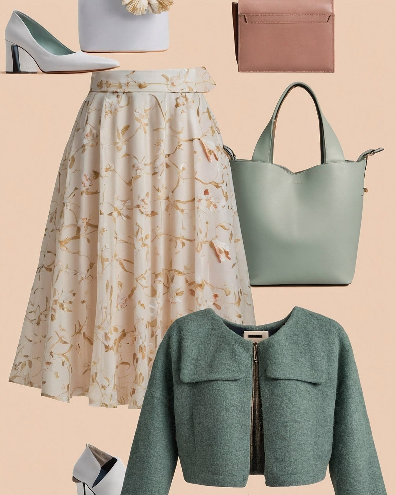 Neutral Tones with Botanical Print and Mint Accents