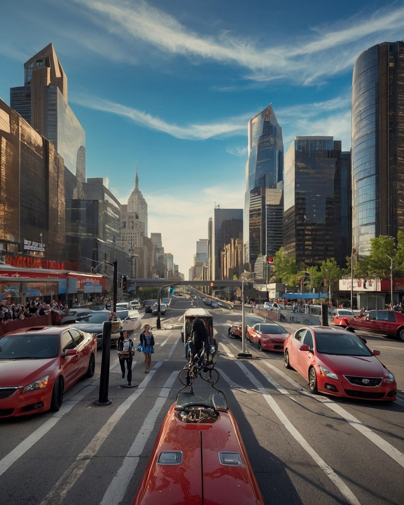 City Streets in Sapphire and Crimson Hues