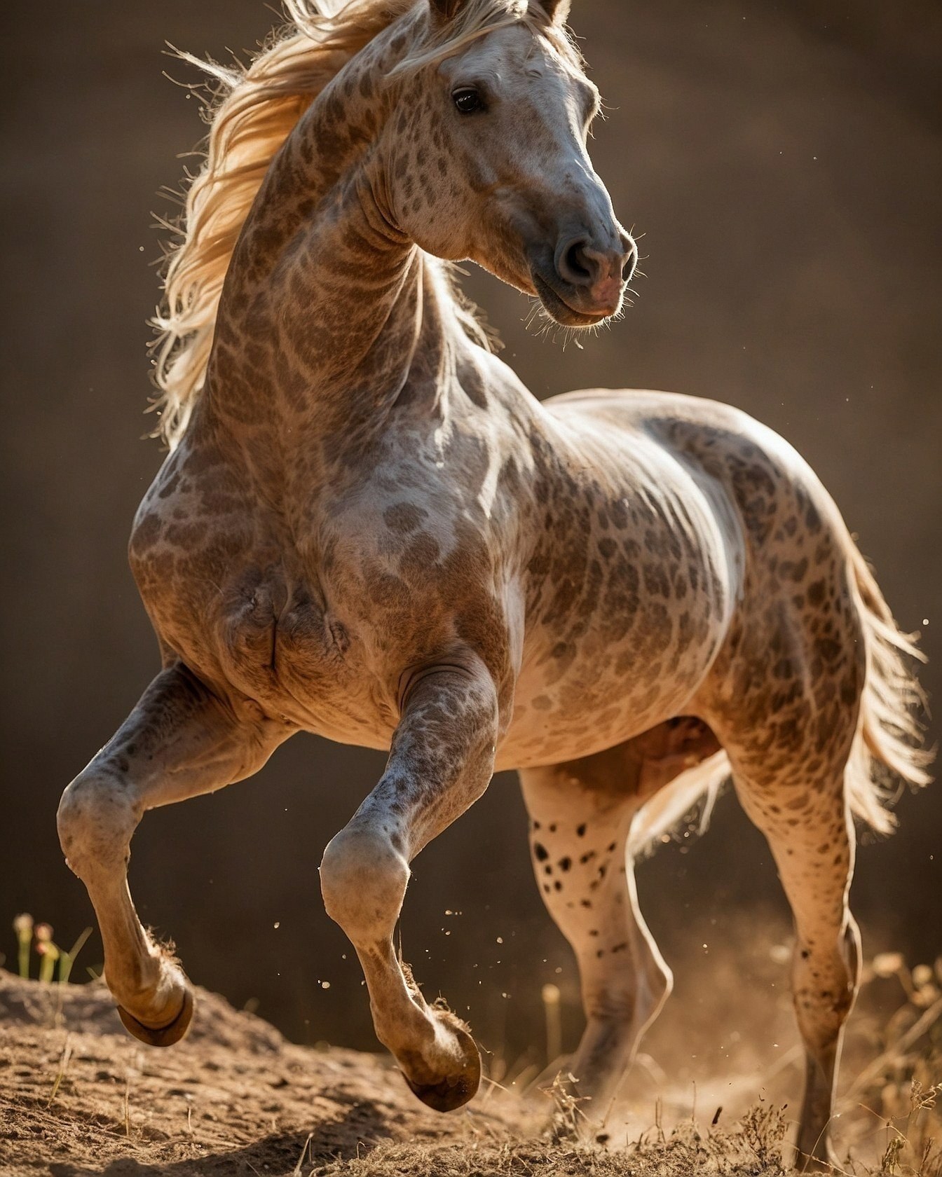 Appaloosa Horse Caught Mid-Stride in Golden Light