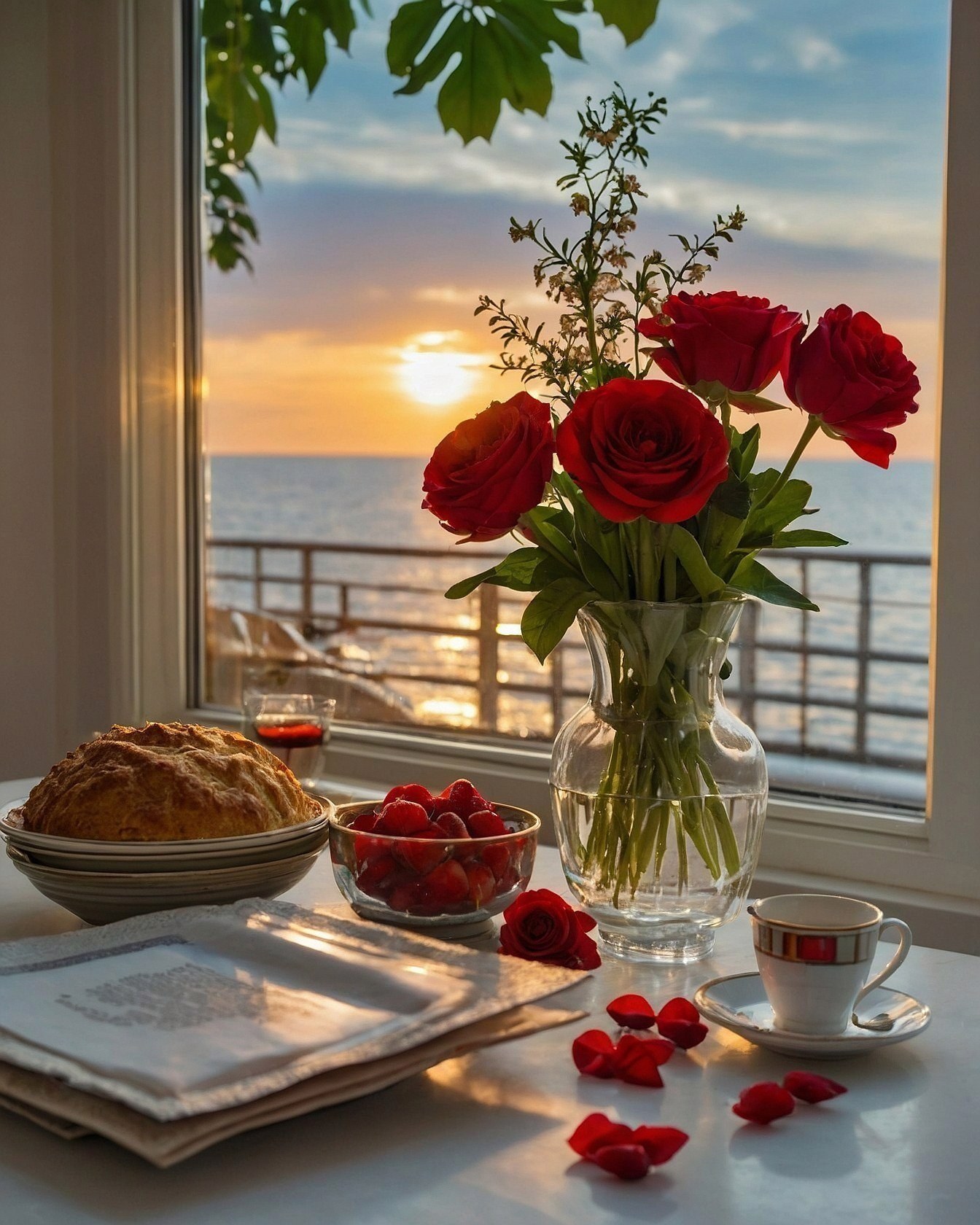 Sunrise Glow with Ruby Roses and Berry Accents