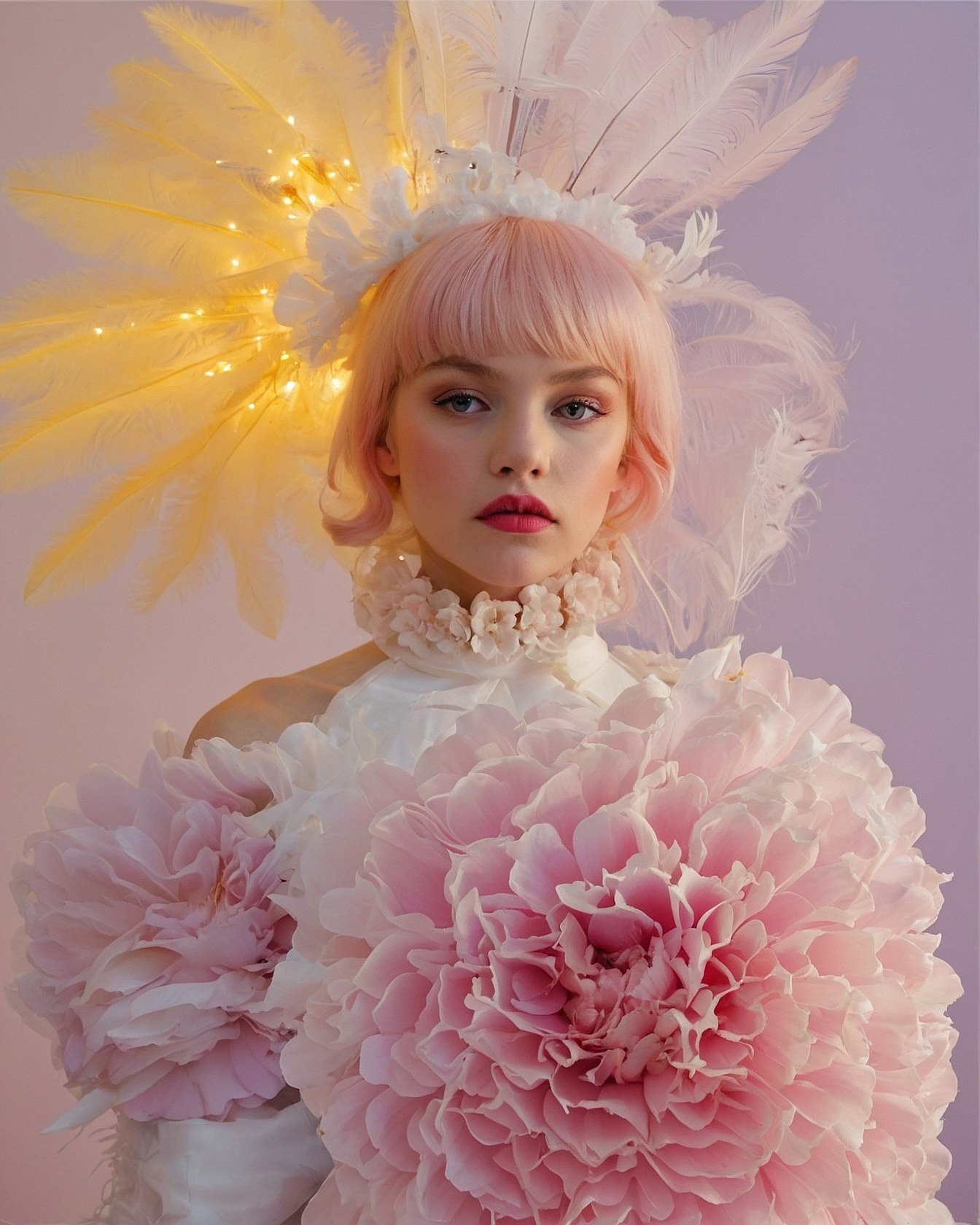 Pastel Dreamscape with Feathered Headdress