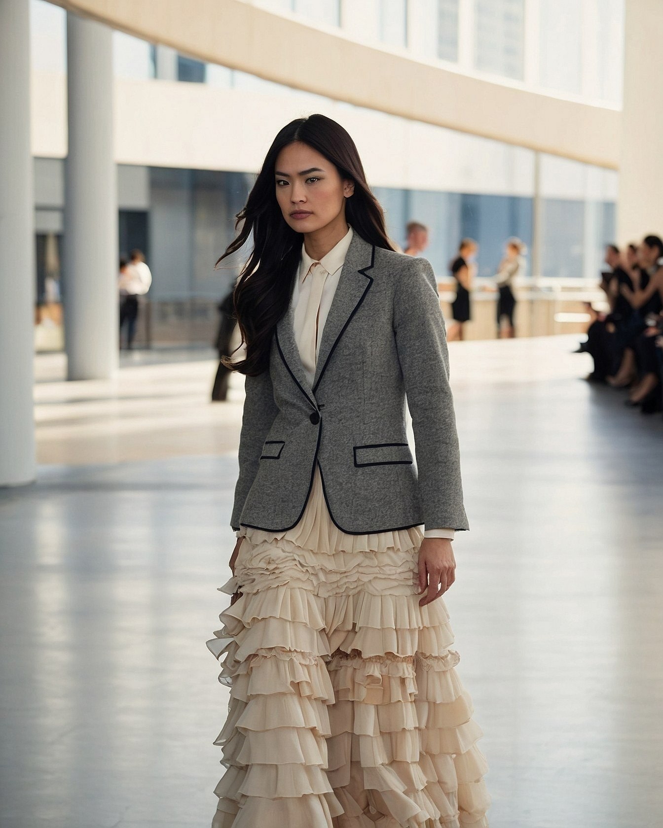 Gentle Stone Grey and Ecru Ruffles