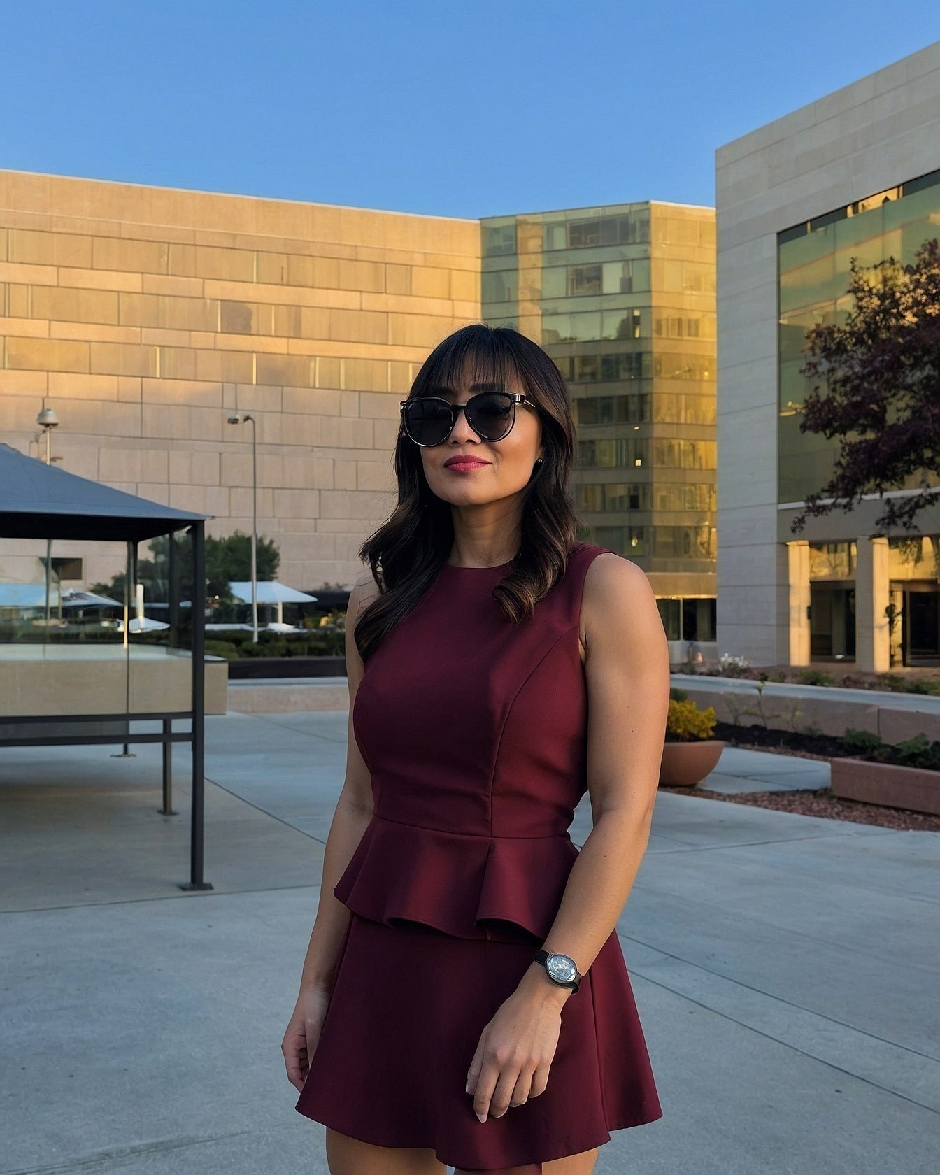 Warm Burgundy and Sunlit Tan Ensemble