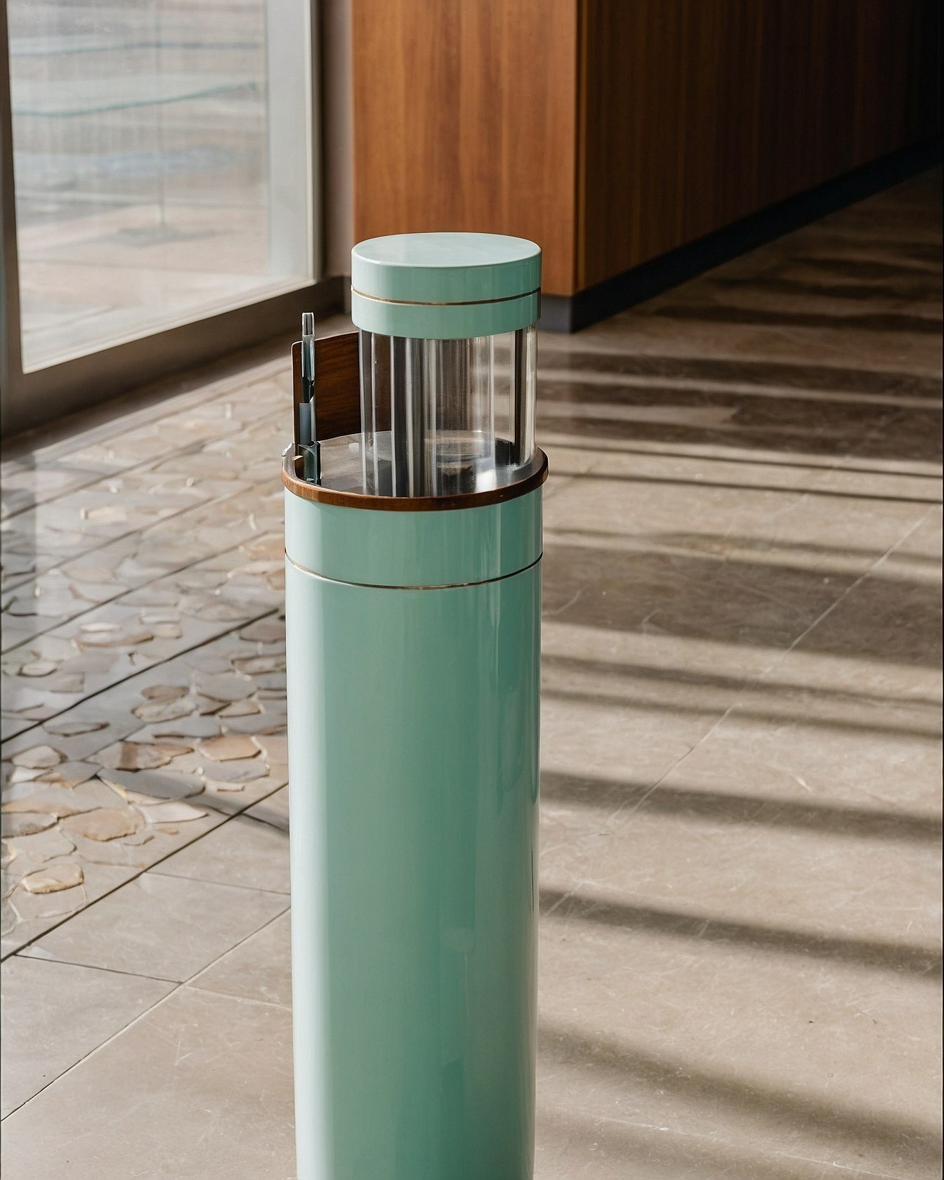 Mint Green Cylinder with Warm Wood Accents