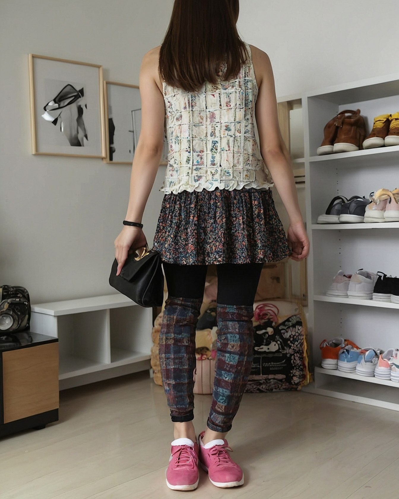 Neutral Tones with a Tartan Twist on Leg Warmers