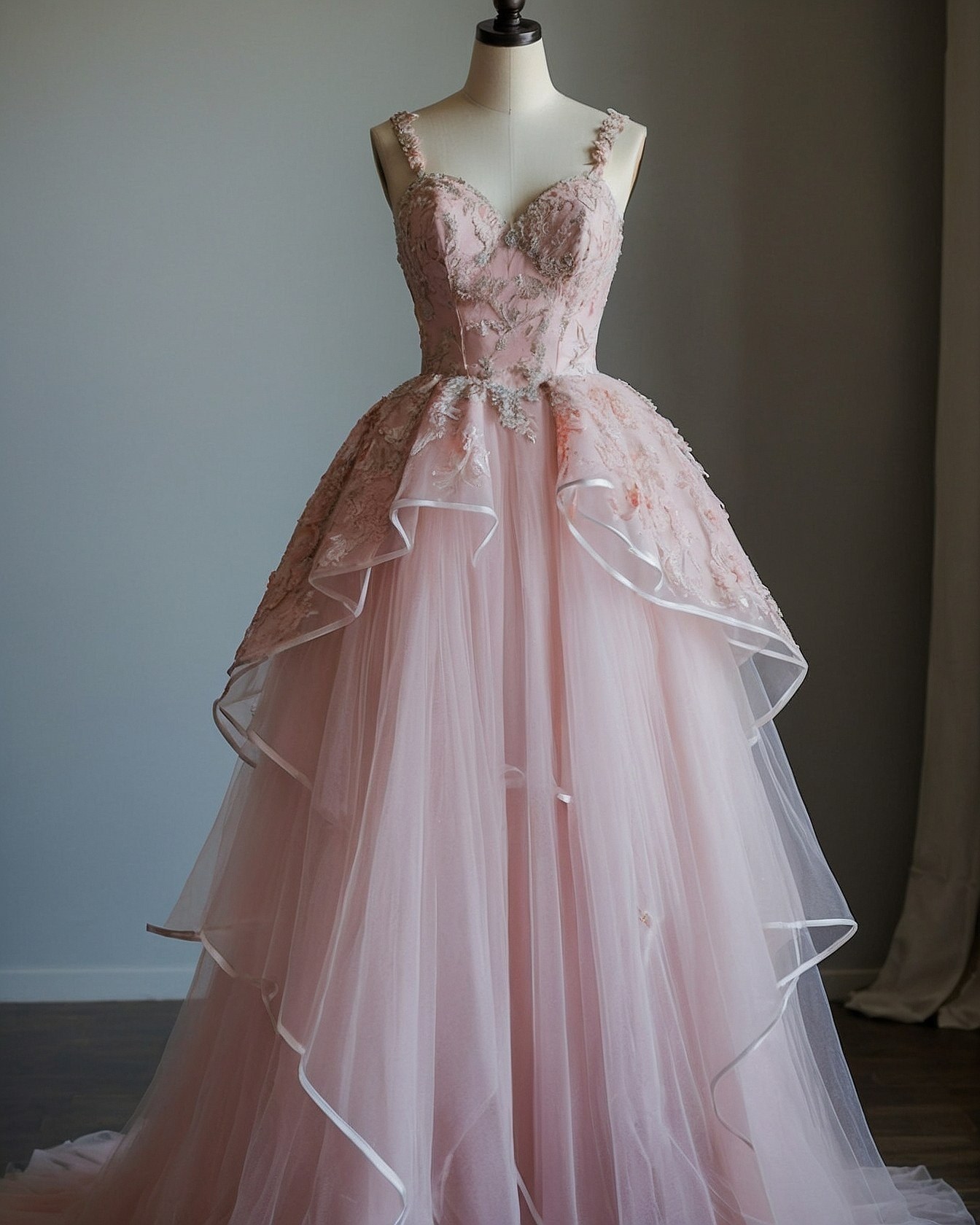 Dusty Rose Ball Gown with Champagne Tulle
