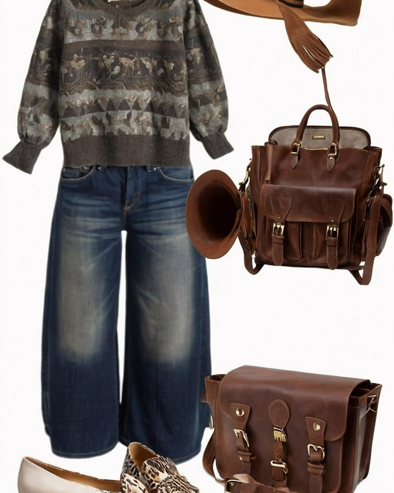 Neutral tones and rich leather accessories