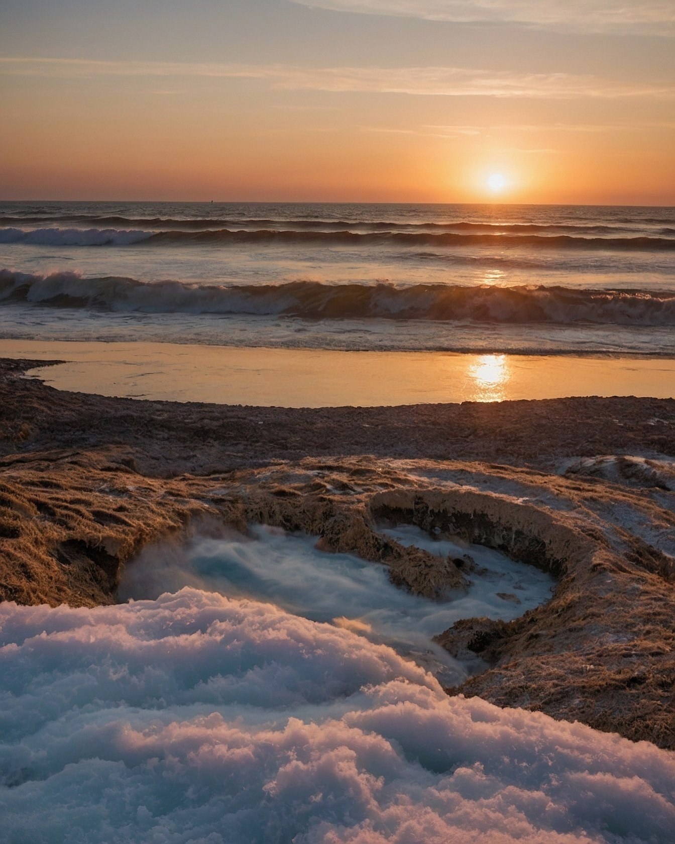 Close-up on Rocky Tide Pool at Sunset