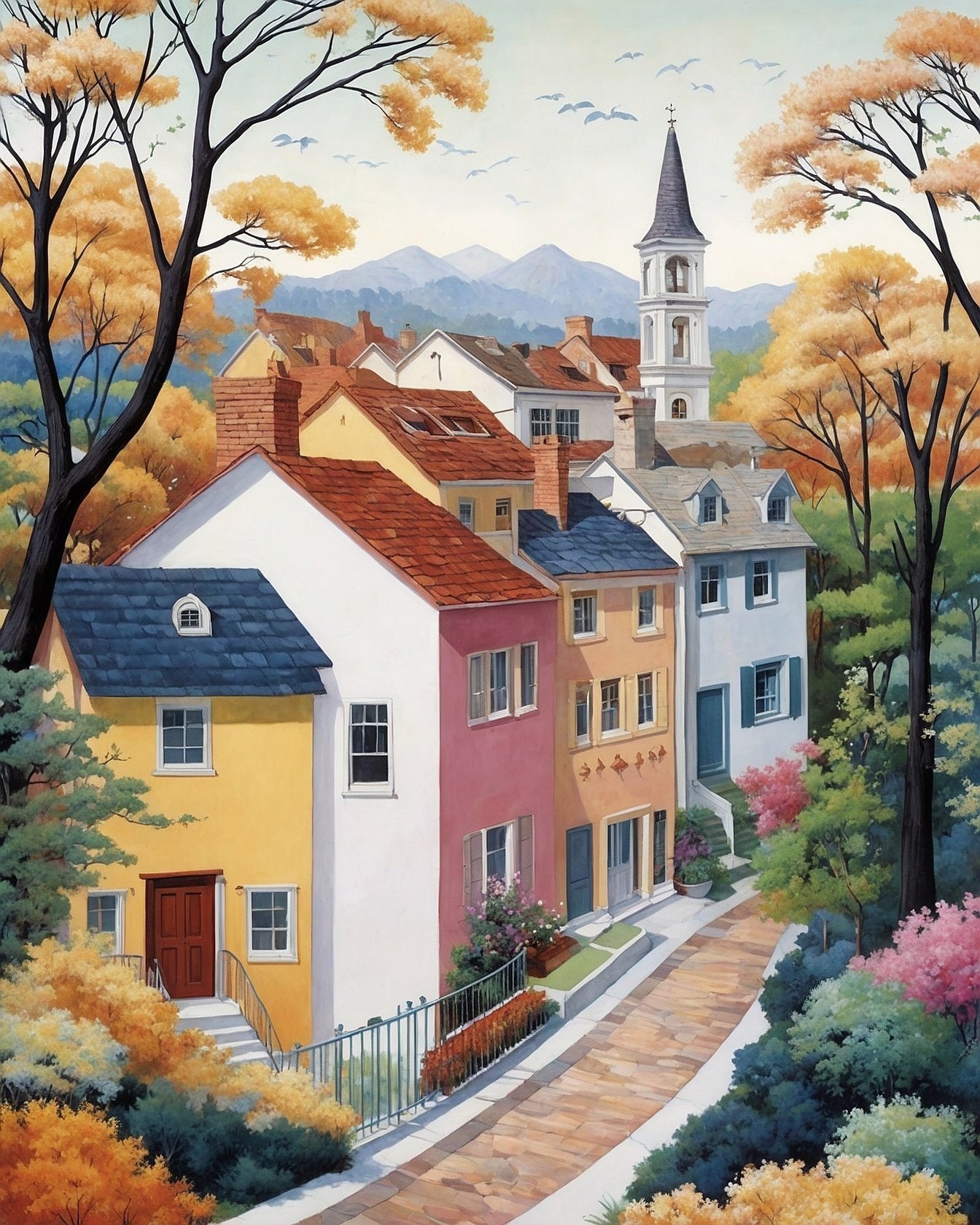 Colorful Row Houses on a Winding Lane