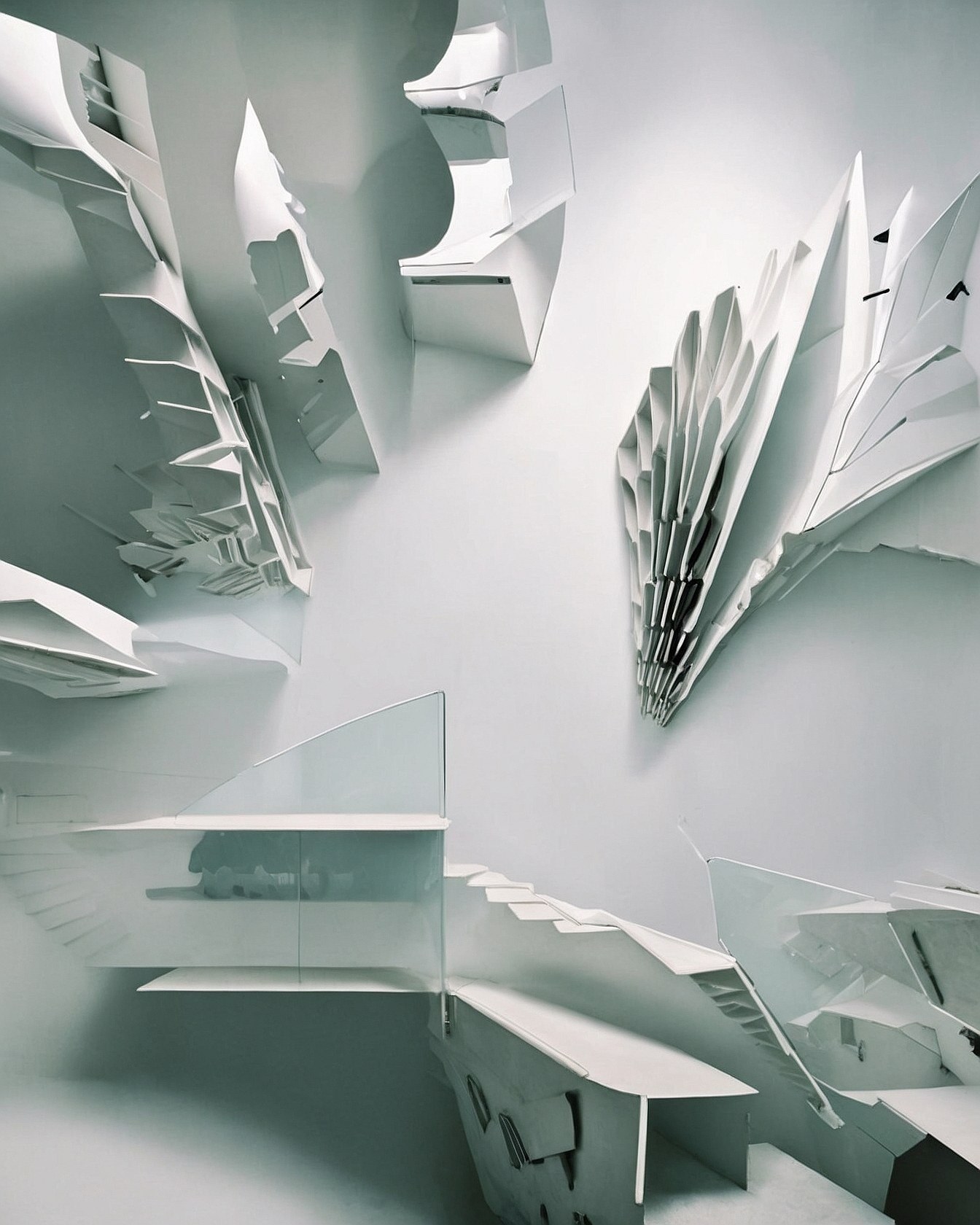 Geometric Sculptures in Cool White and Soft Grey