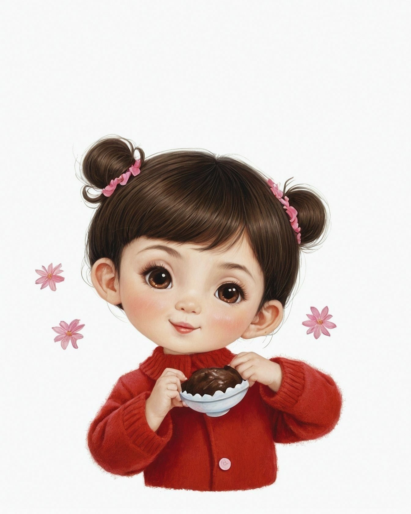 A sweet girl in ruby red and petal pink
