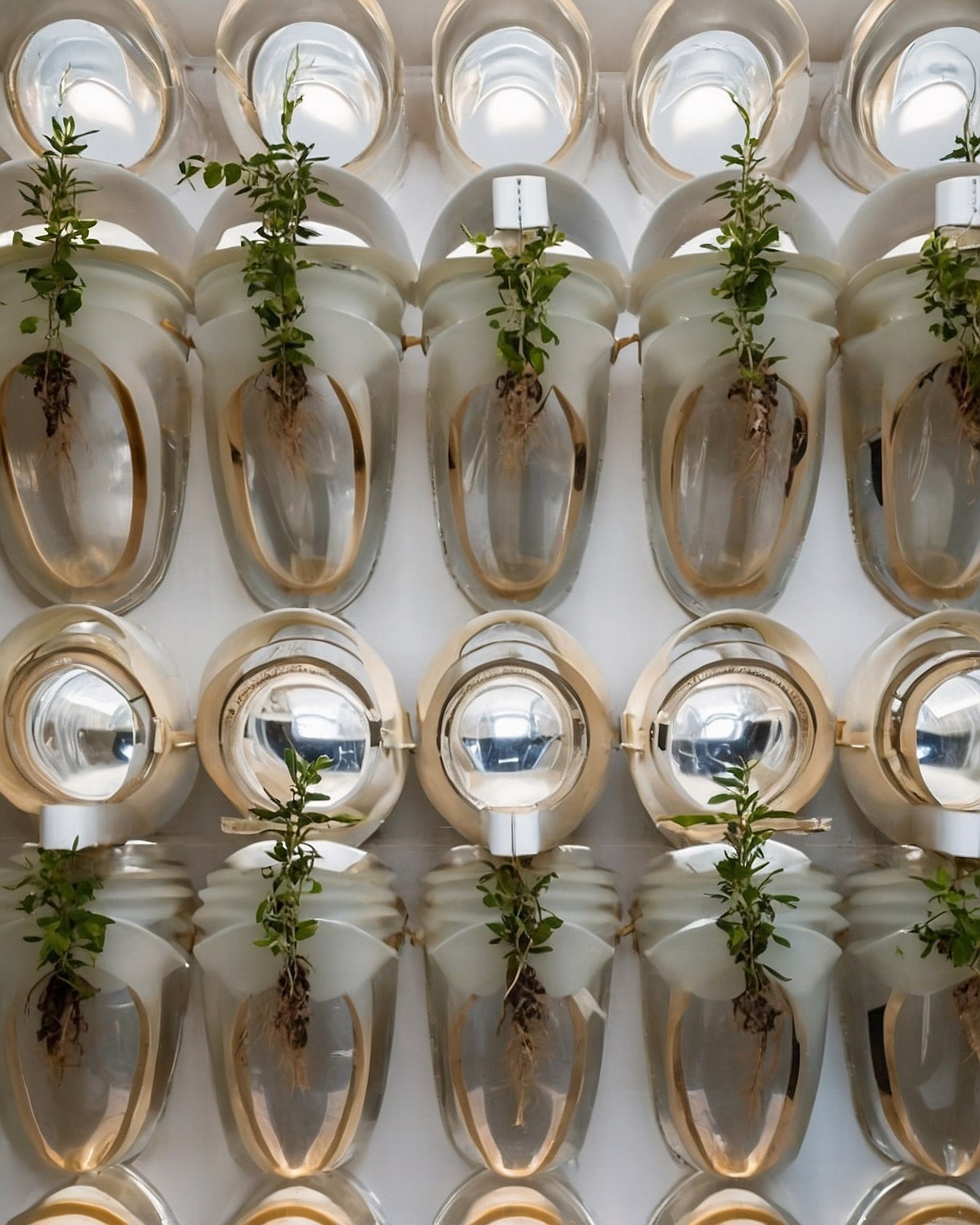 Clear Vessels with Golden Accents and Greenery