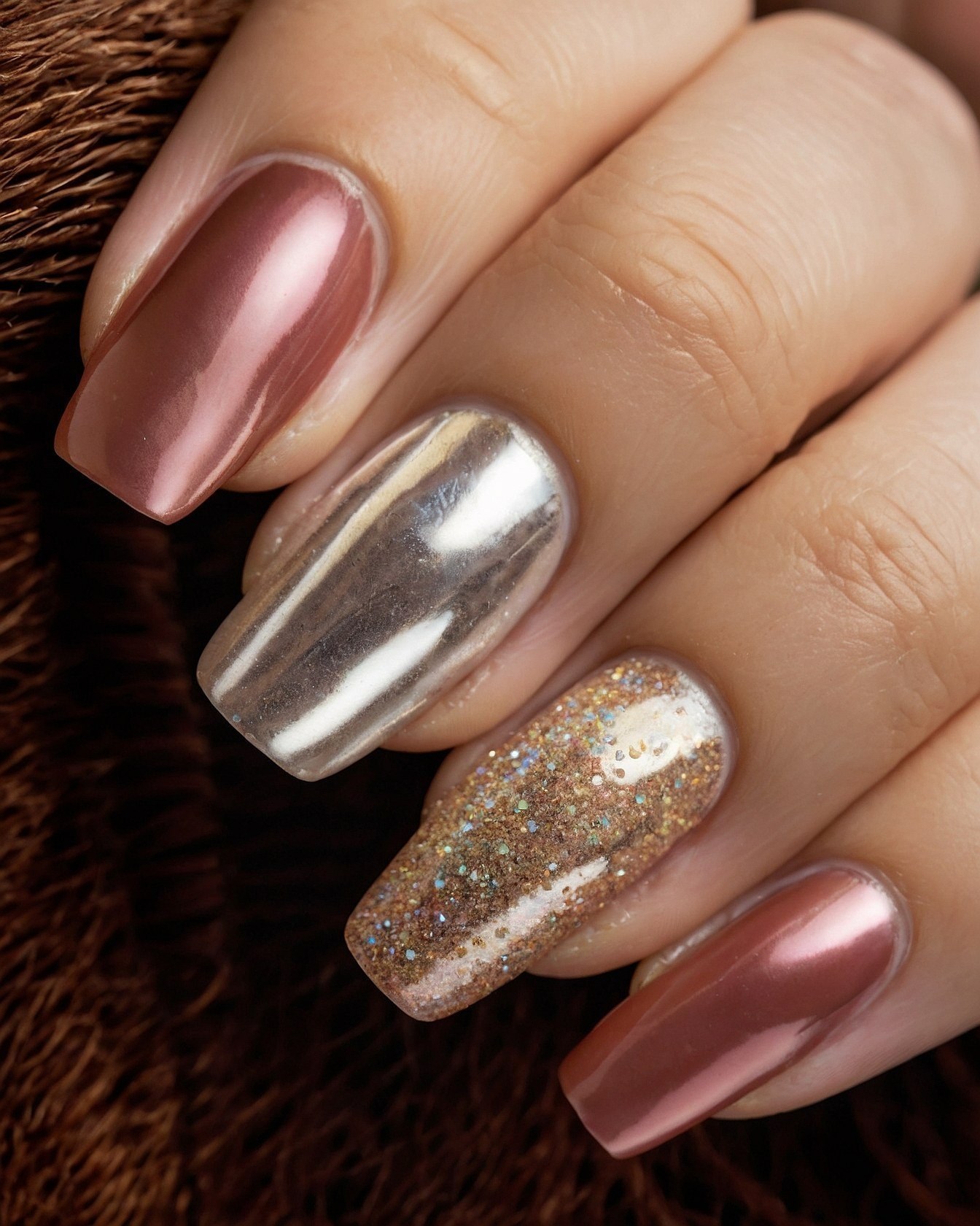 Rose-Bronze Chrome and Champagne Sparkle