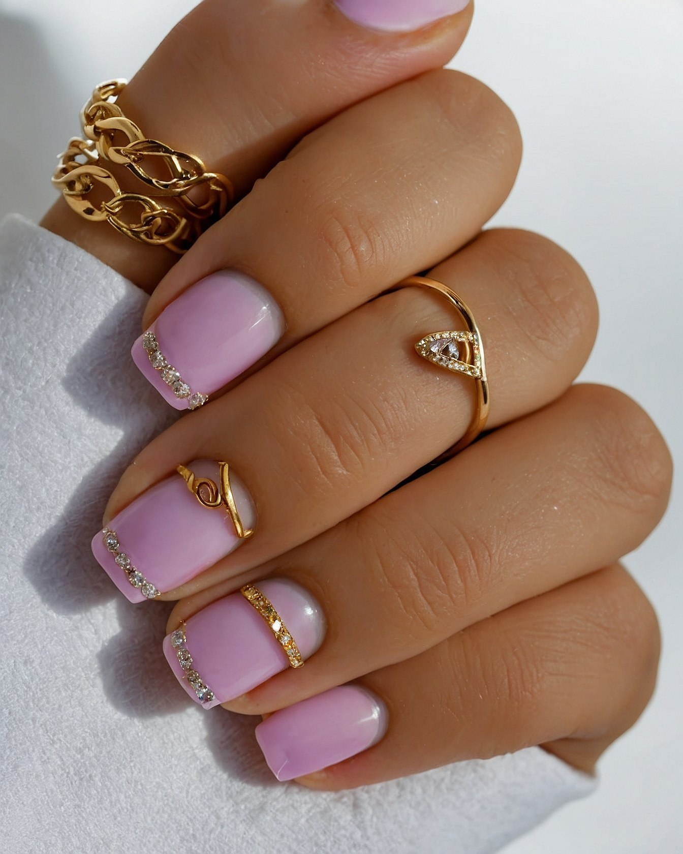 French tips with pastel lavender and gold