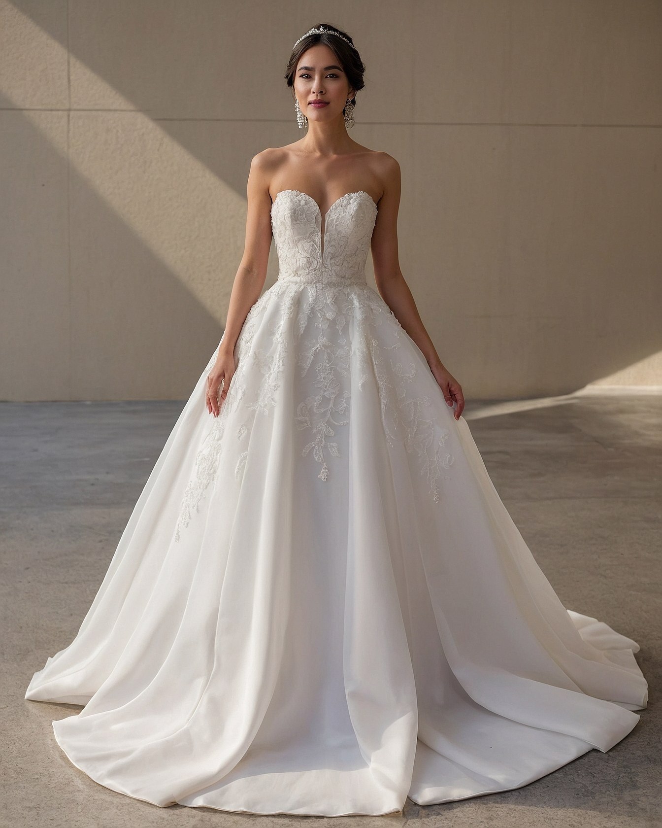 Strapless A-line Gown in Ivory and Warm Taupe