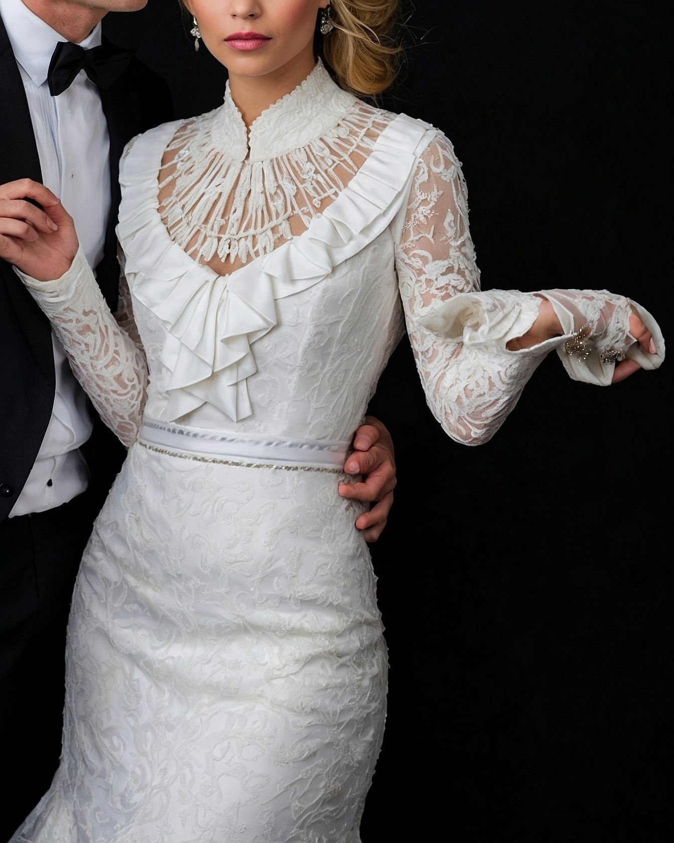 Ivory Lace Gown with Warm Taupe Accents