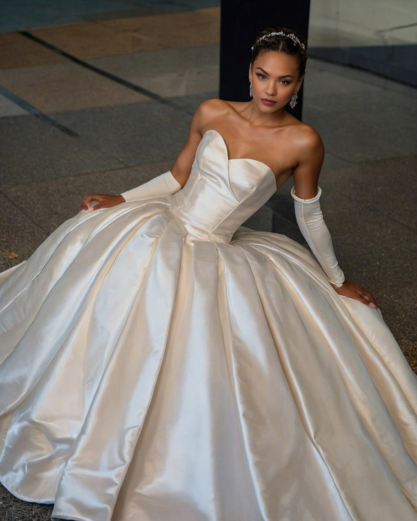 Ivory Gown with Warm Taupe and Cobblestone Accents