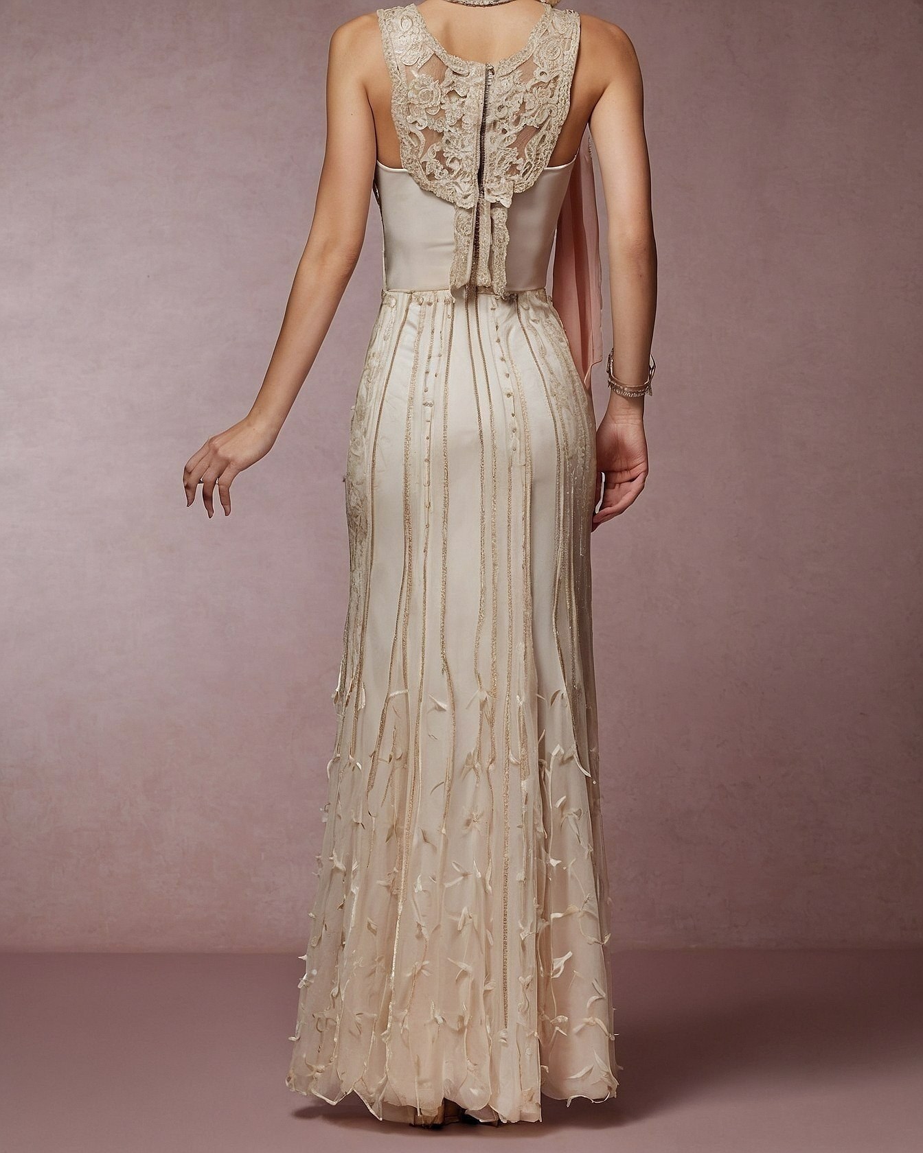Ivory and Sepia Lace Back View