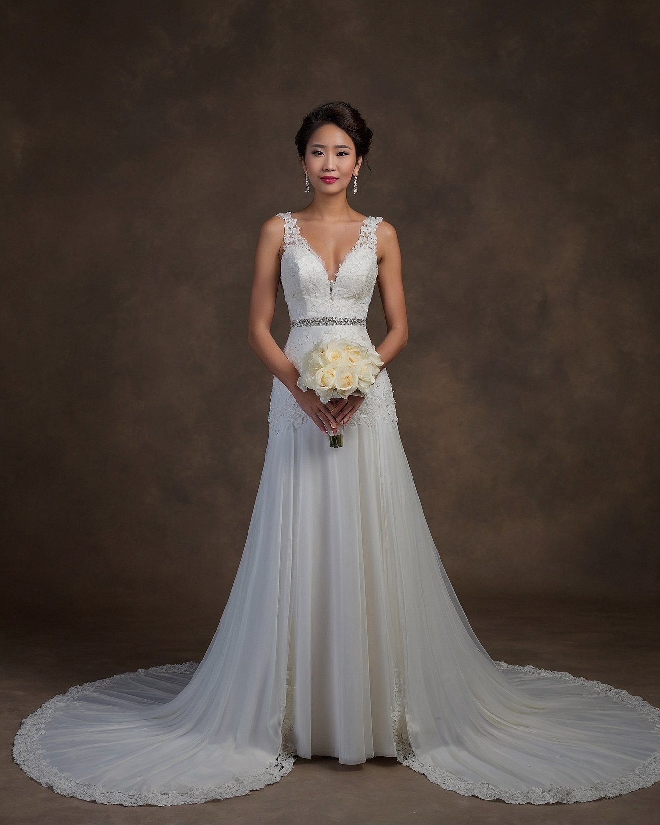Elegant Ivory Gown Against Textured Earth Tones