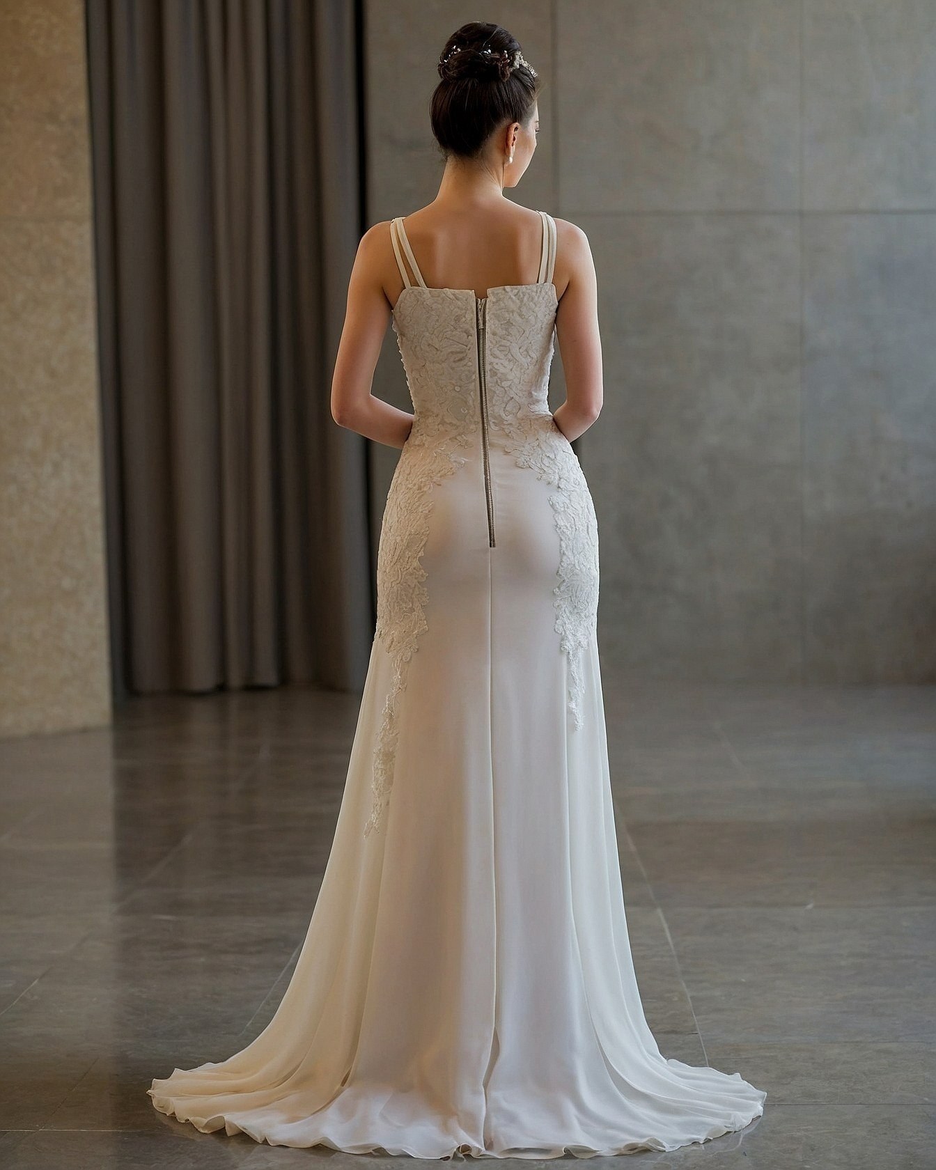 Off-White Gown with Dusty Rose and Taupe Accents