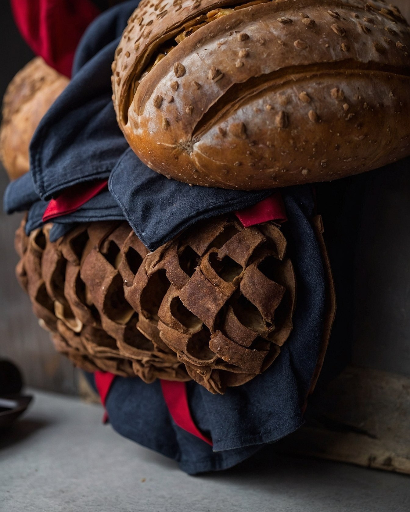 Earthy Tones of Baked Goods and Deep Indigo Fabric