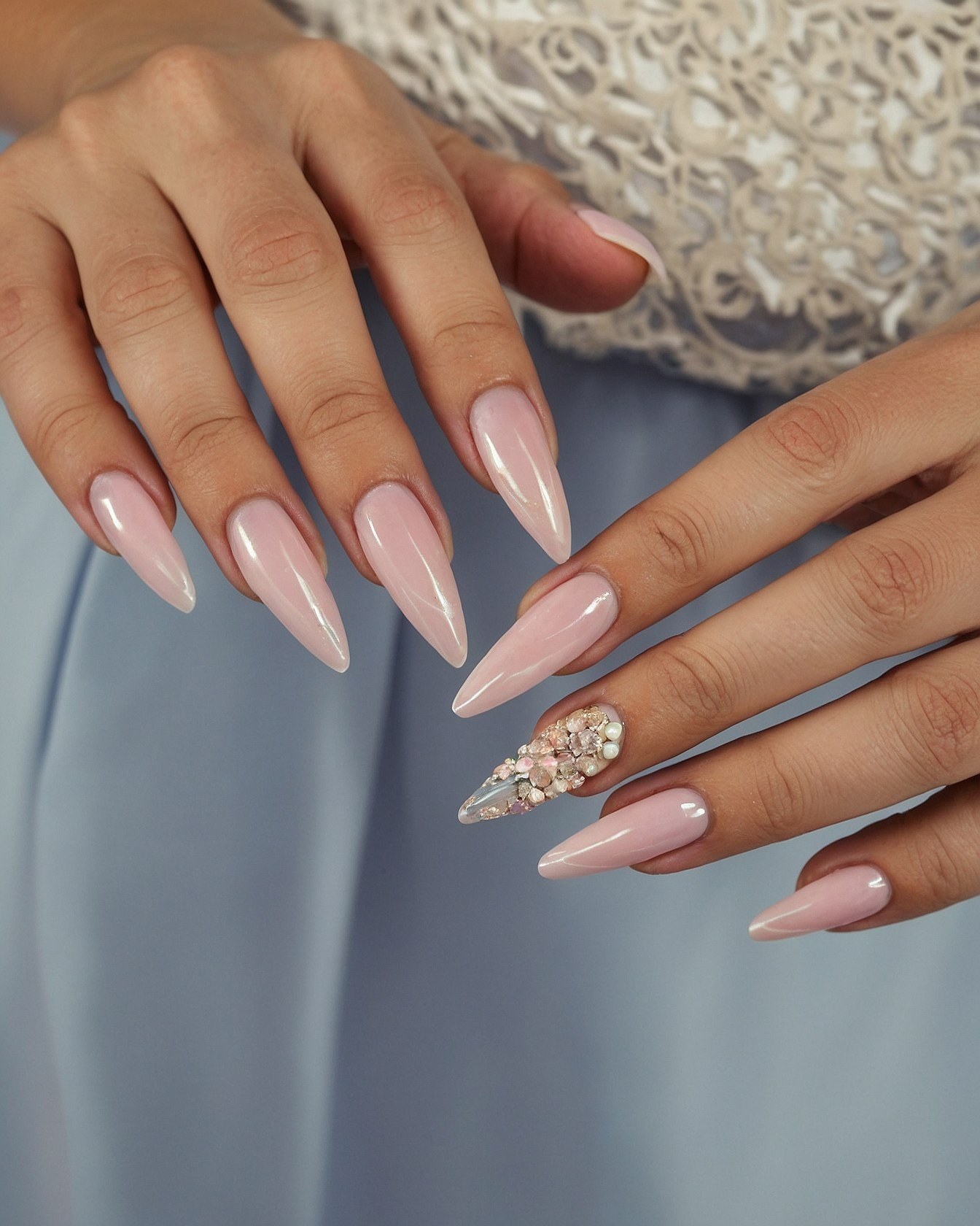 Soft blush and champagne nail artistry