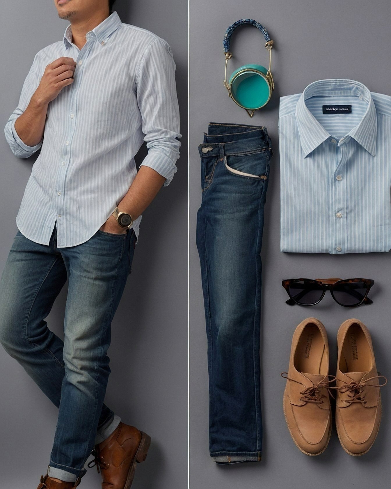 Pastel Stripes with Faded Denim and Tan Suede