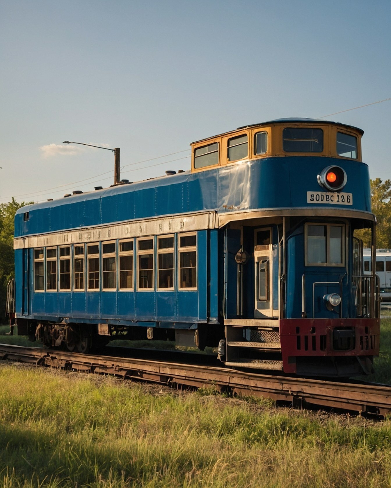 Vintage Blue Tram with Goldenrod Accents