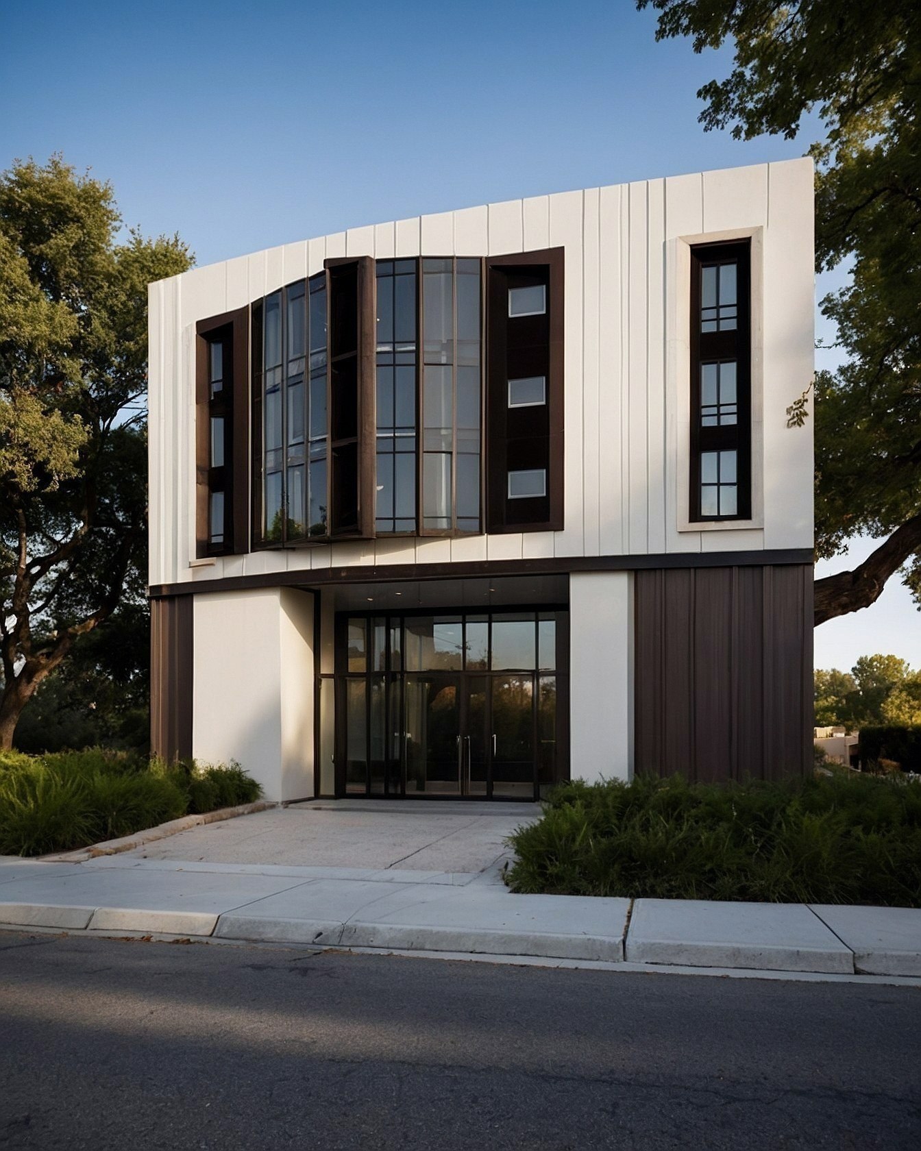 Modern Facade in Crisp White and Deep Bark