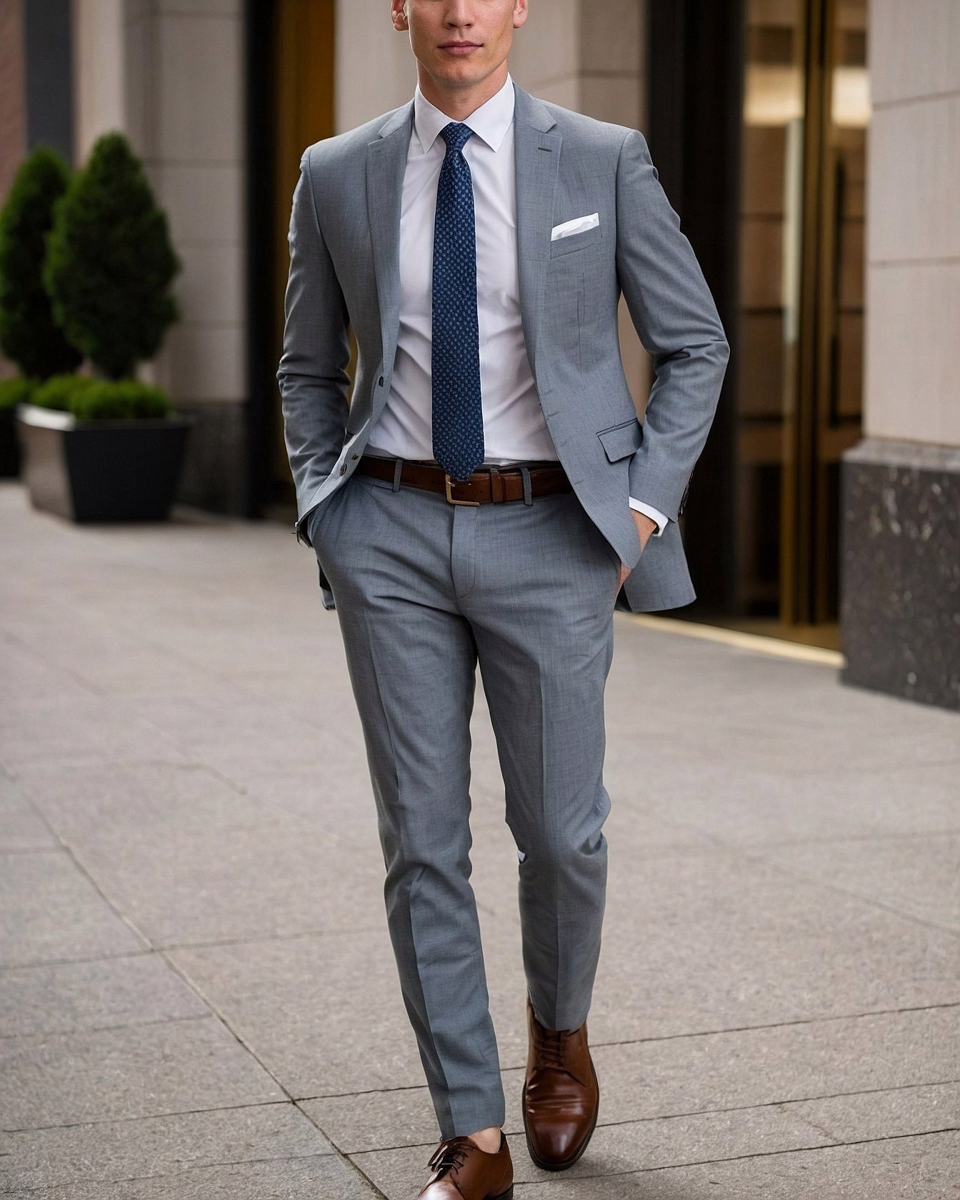 Gentleman in a Slate Grey Suit and Classic Brogues