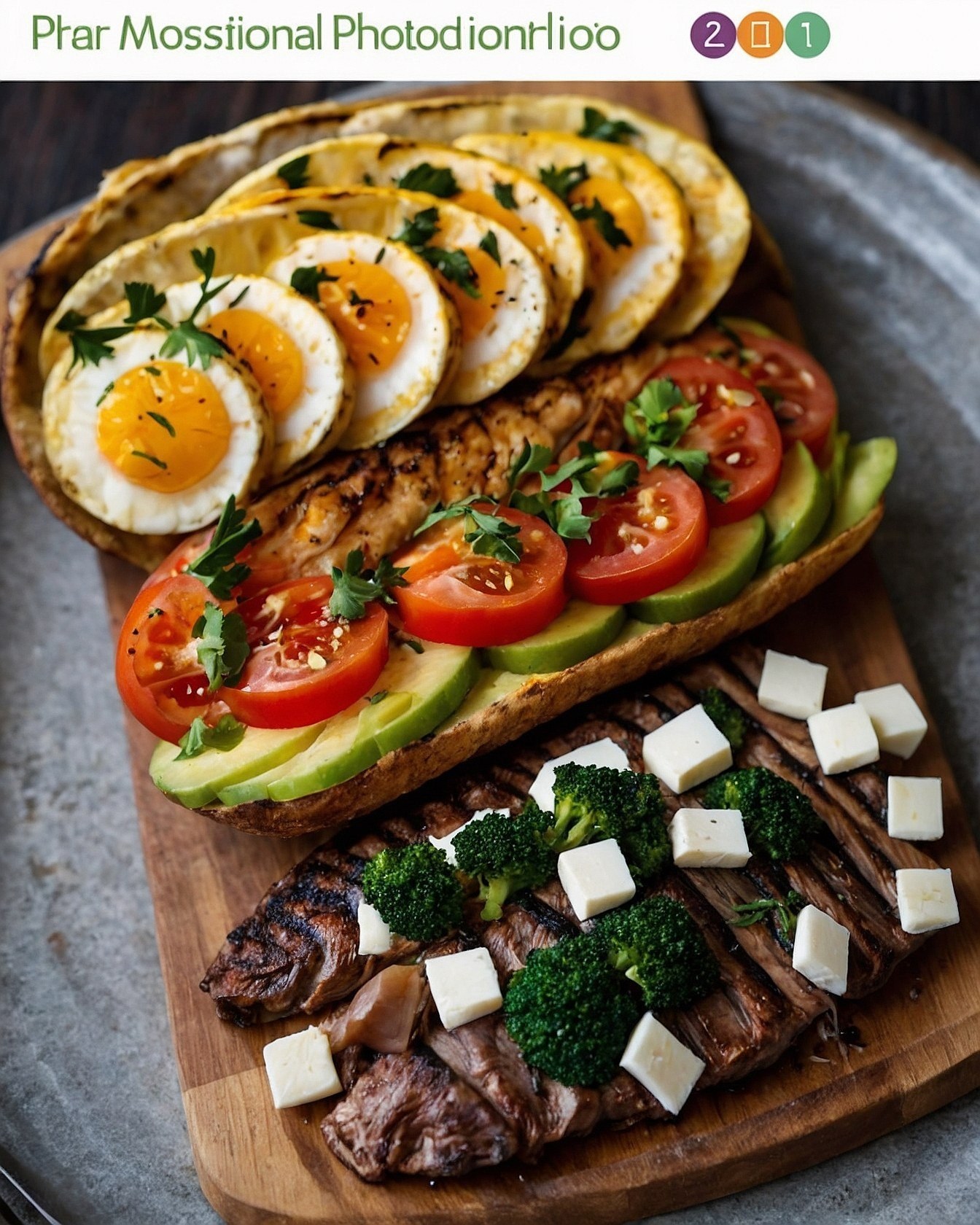 Grilled steak with vibrant emerald broccoli and crimson tomatoes