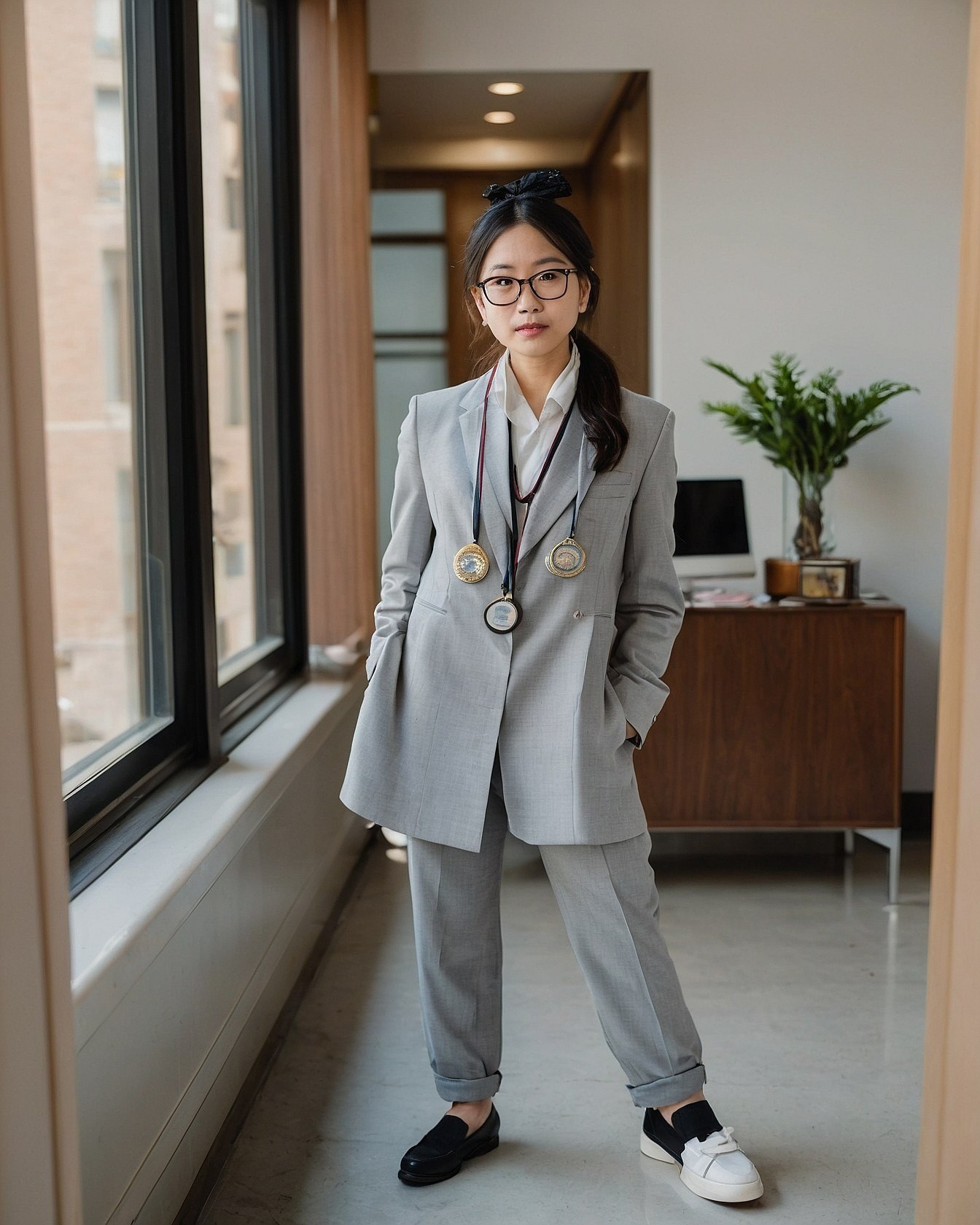 Monochrome Suit with a Dash of Gold and Silver