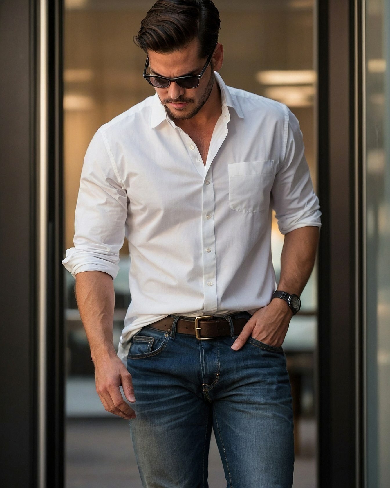 A Crisp White Shirt Meets Distressed Denim